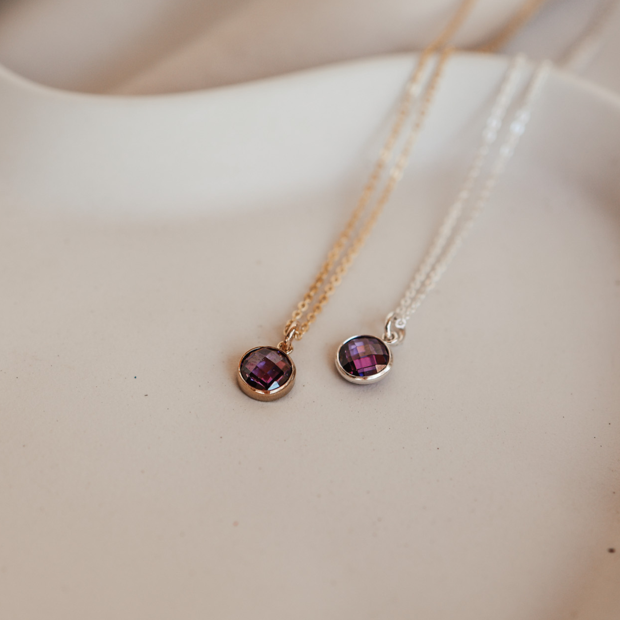 Personalised jewellery – handmade jewellery – KBN jewellery – Australian made jewellery – crystal pendant – birthstone drop necklace – birthstone pendant for necklace – crystal birthstone drop – birthstone jewellery – purple stone pendant – dark purple birthstone for necklace – February birthstone pendant – February birthstone drop