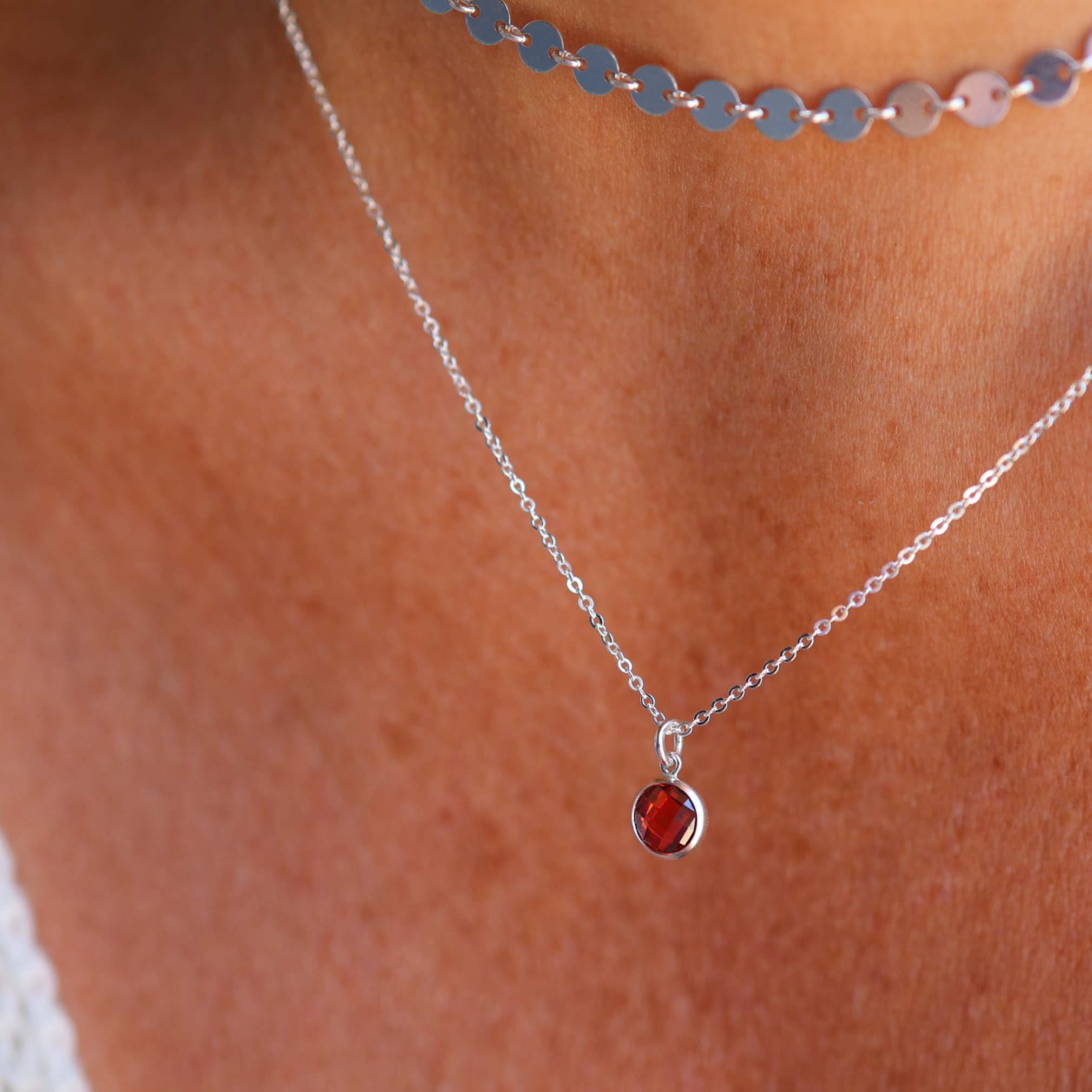 Personalised jewellery – handmade jewellery – KBN jewellery – Australian made jewellery – crystal pendant – birthstone drop necklace – birthstone pendant for necklace – crystal birthstone drop – birthstone jewellery – red stone pendant – dark red birthstone for necklace – July birthstone pendant – July birthstone drop