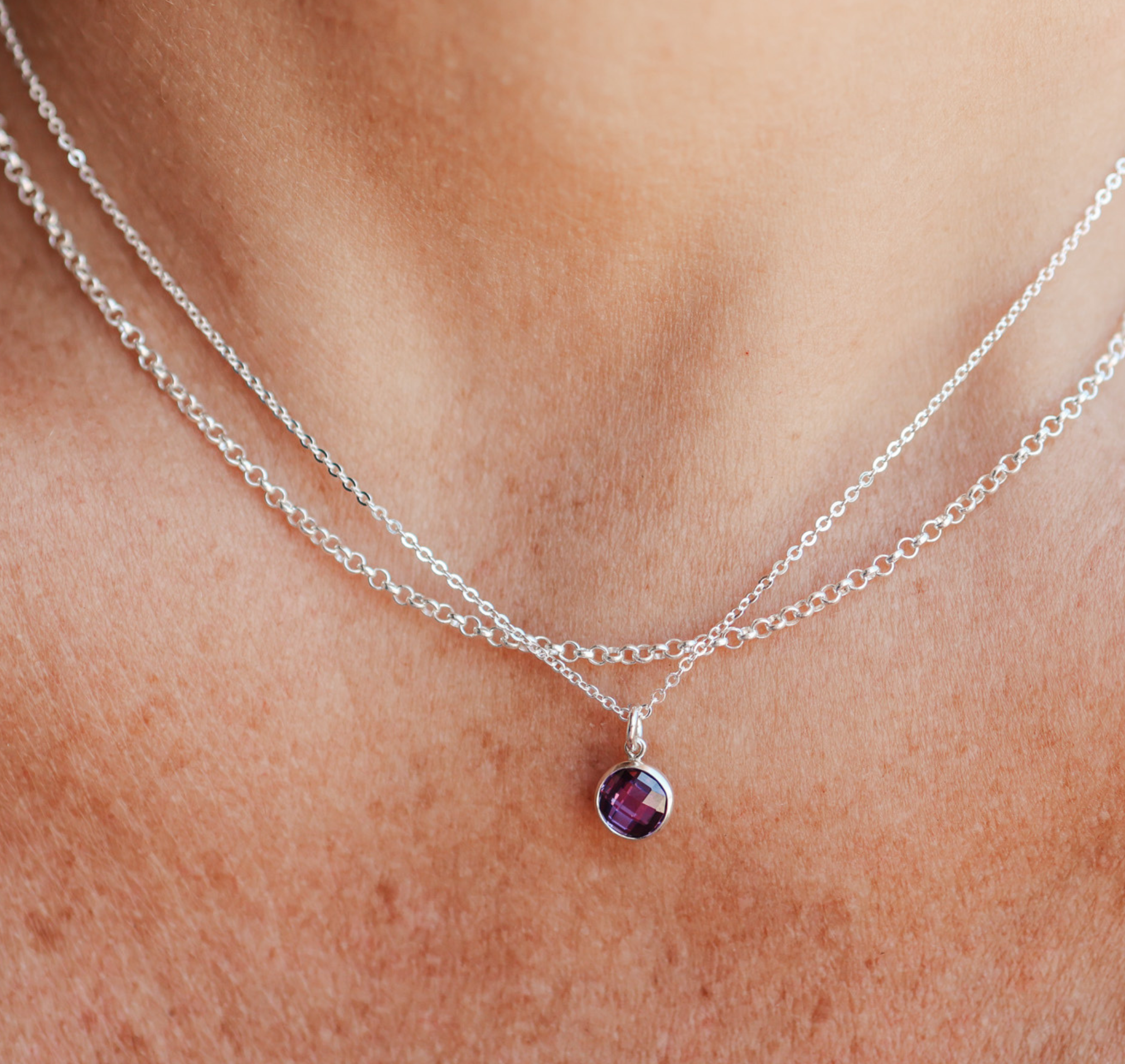 Personalised jewellery – handmade jewellery – KBN jewellery – Australian made jewellery – crystal pendant – birthstone drop necklace – birthstone pendant for necklace – crystal birthstone drop – birthstone jewellery – purple stone pendant – dark purple birthstone for necklace – February birthstone pendant – February birthstone drop