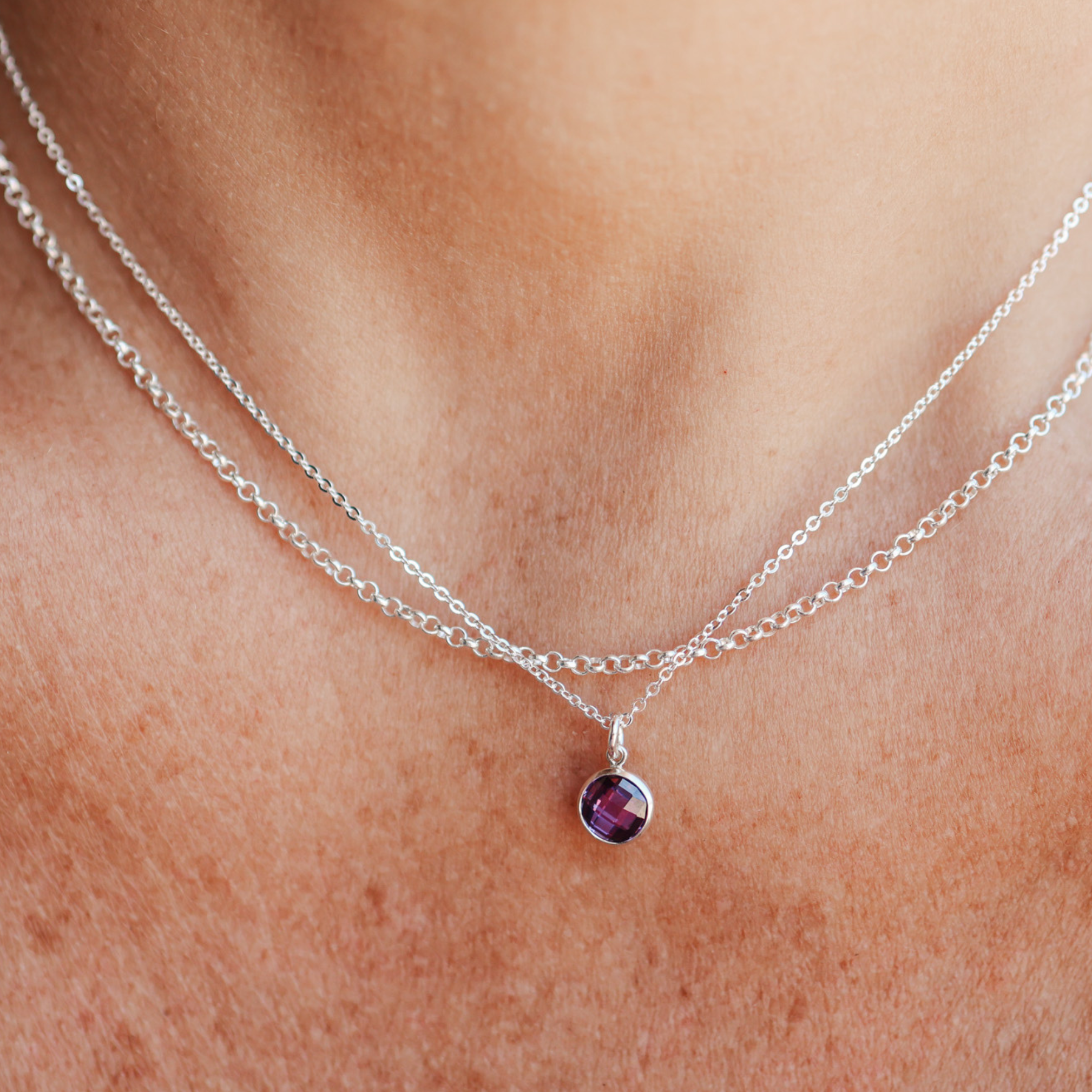 Personalised jewellery – handmade jewellery – KBN jewellery – Australian made jewellery – crystal pendant – birthstone drop necklace – birthstone pendant for necklace – crystal birthstone drop – birthstone jewellery – purple stone pendant – dark purple birthstone for necklace – February birthstone pendant – February birthstone drop