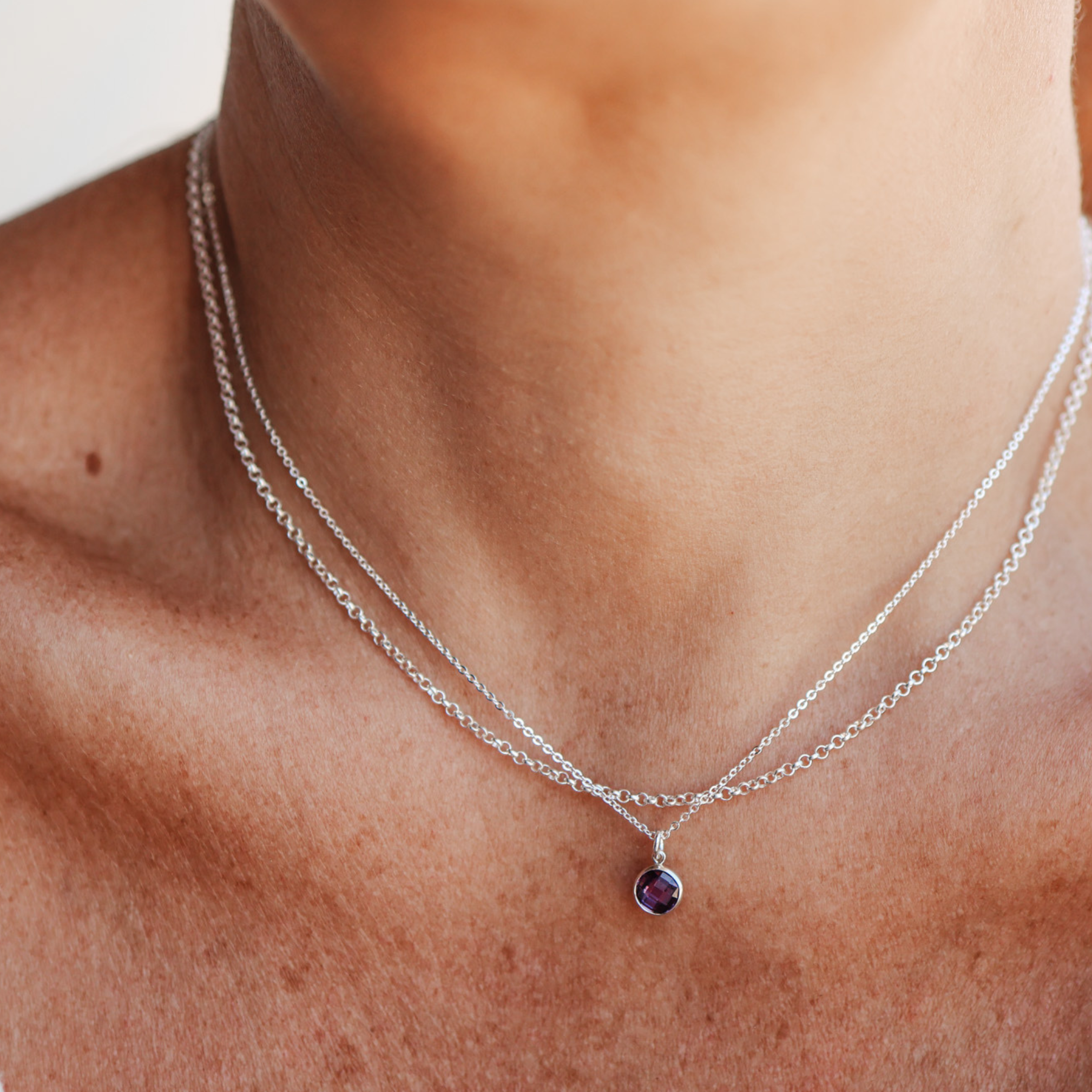 Personalised jewellery – handmade jewellery – KBN jewellery – Australian made jewellery – crystal pendant – birthstone drop necklace – birthstone pendant for necklace – crystal birthstone drop – birthstone jewellery – purple stone pendant – dark purple birthstone for necklace – February birthstone pendant – February birthstone drop