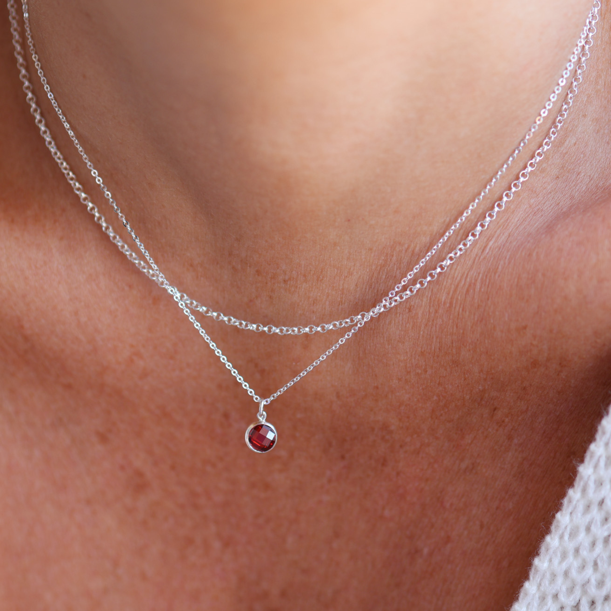 Personalised jewellery – handmade jewellery – KBN jewellery – Australian made jewellery – crystal pendant – birthstone drop necklace – birthstone pendant for necklace – crystal birthstone drop – birthstone jewellery – red stone pendant – dark red birthstone for necklace – January birthstone pendant – Janurary birthstone drop