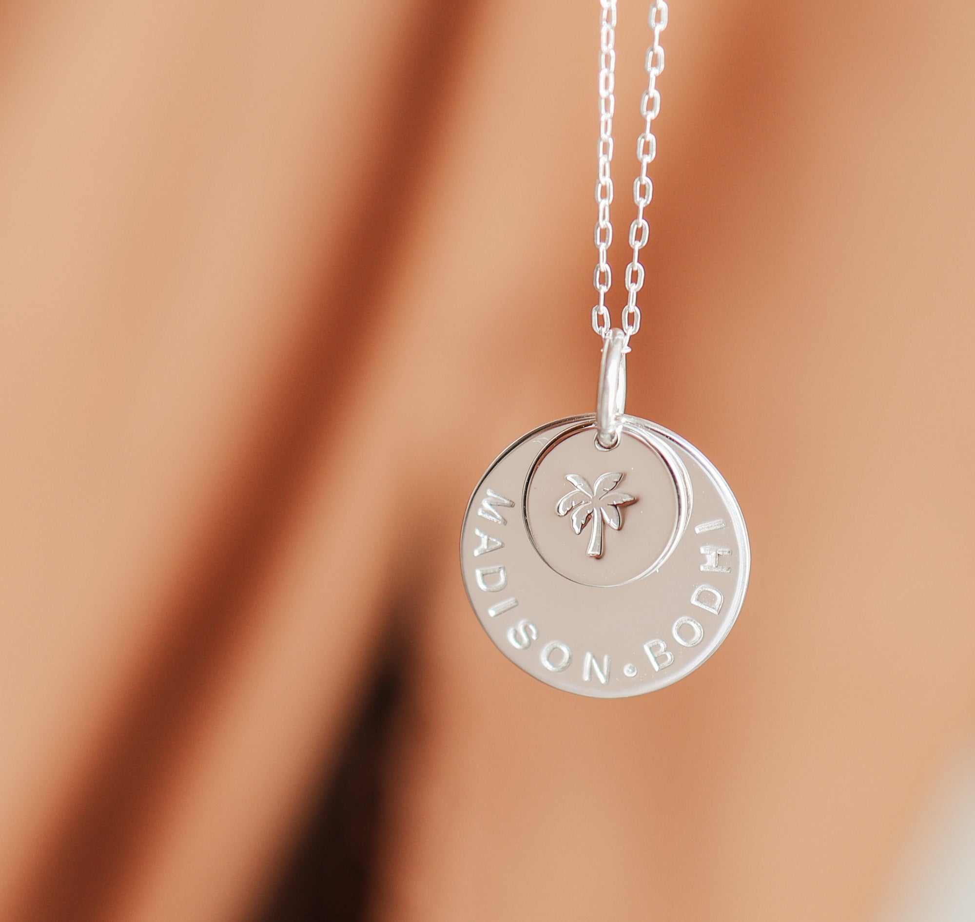 Personalised jewellery - KBN Jewellery - handmade jewellery – stacked pendant necklace – textured pendant – children’s name necklace – necklace for mum – birth flower symbol necklace – everyday necklace – Perfect birthday gift