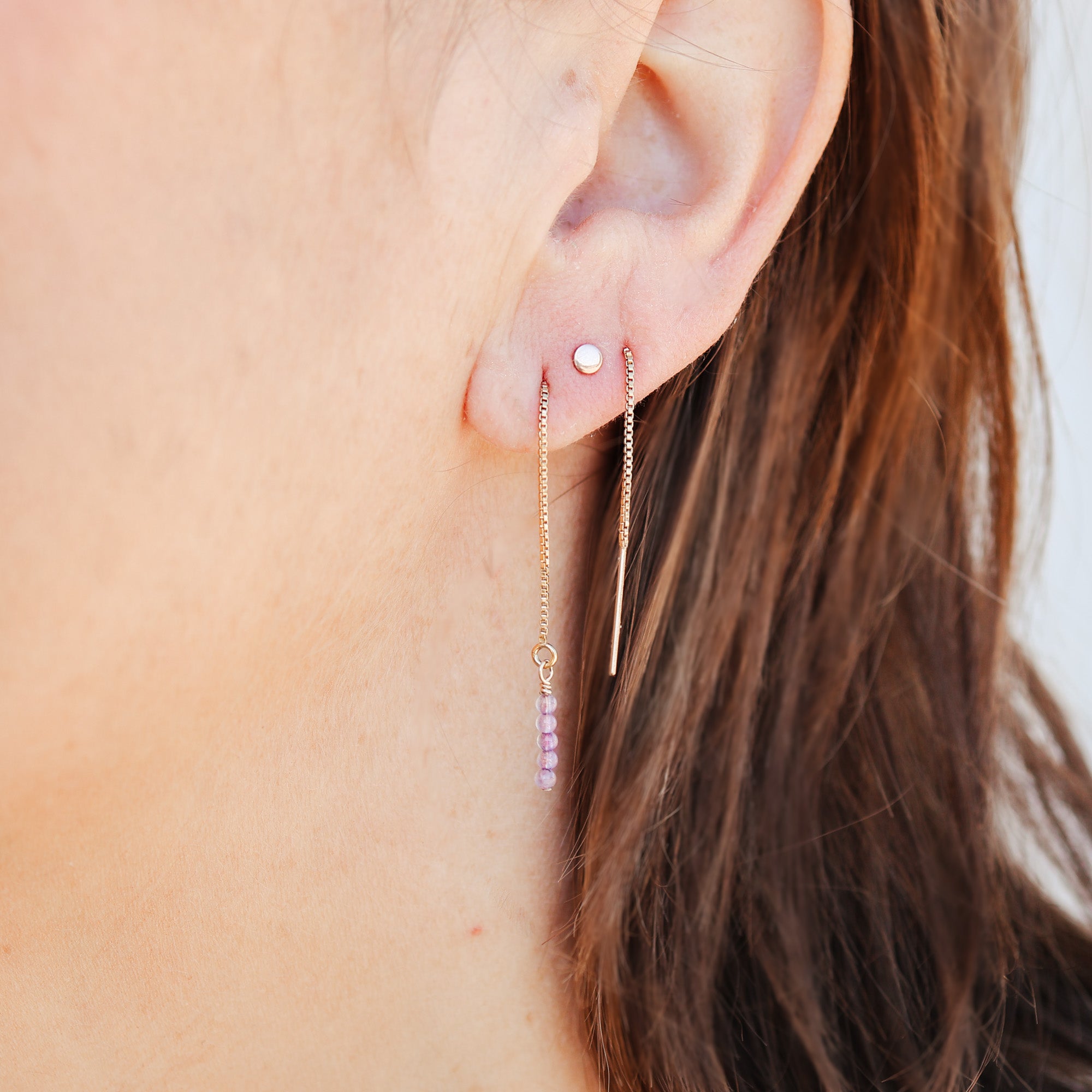 Personalised jewellery - KBN Jewellery - handmade jewellery – Personalised Jewellery gifts – Australian Made – gemstone necklace – blue lapis thread through earrings – green jade lapis thread through earrings – amethyst lapis thread through earrings – black obsidian lapis thread through earrings – peach aventurine lapis thread through earrings – white howlite lapis thread through earrings – gemstone stack lapis thread through earrings – thread through gemstone earrings