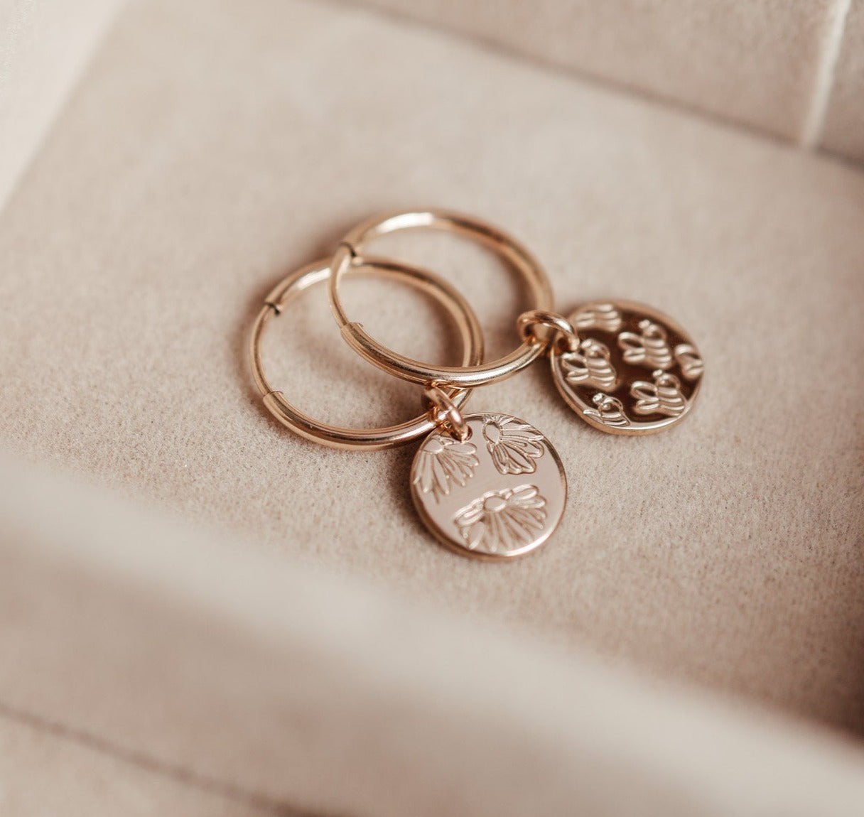 Personalised jewellery - KBN Jewellery - handmade jewellery – Personalised Jewellery gifts – personalised earrings – symbol earrings – simple hoops – kid friendly earrings – personalised hoop earrings – flower earrings – birth flower jewellery – dainty earrings