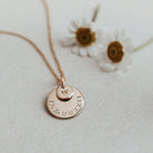 Personalised jewellery - KBN Jewellery - handmade jewellery – stacked pendant necklace – textured pendant – children’s name necklace – necklace for mum – birth flower symbol necklace – everyday necklace – perfect gift – small pendant stack – roman numeral pendant