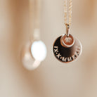 Personalised jewellery - KBN Jewellery - handmade jewellery – stacked pendant necklace – textured pendant – children’s name necklace – necklace for mum – birth flower symbol necklace – everyday necklace – perfect gift – small pendant stack – roman numeral pendant