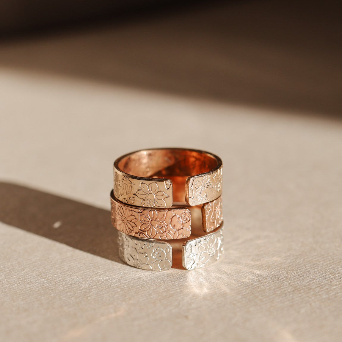 Personalised jewellery - KBN Jewellery - handmade jewellery - chunky ring – flower ring – birth flower ring – spring ring – butterfly ring – cuff ring – open ring – personalised cuff ring – personalised ring