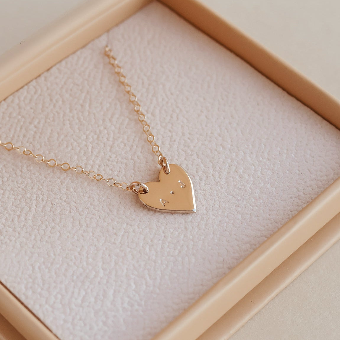 Gold Heart Shaped Necklace With Initials In Box - KBN Jewellery