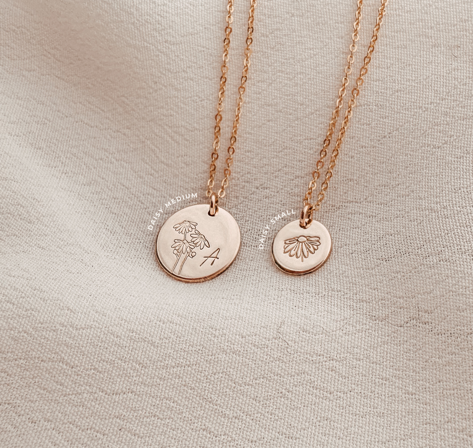 Personalised jewellery - KBN Jewellery - handmade jewellery – custom jewellery gifts – dainty necklace – medium pendant necklace – Daisy Birth flower necklace – birthday necklace – April birthday gift – dainty jewellery – birth flower and initial necklace – everyday jewellery – Daisy flower necklace – Daisy necklace – Purity flower necklace