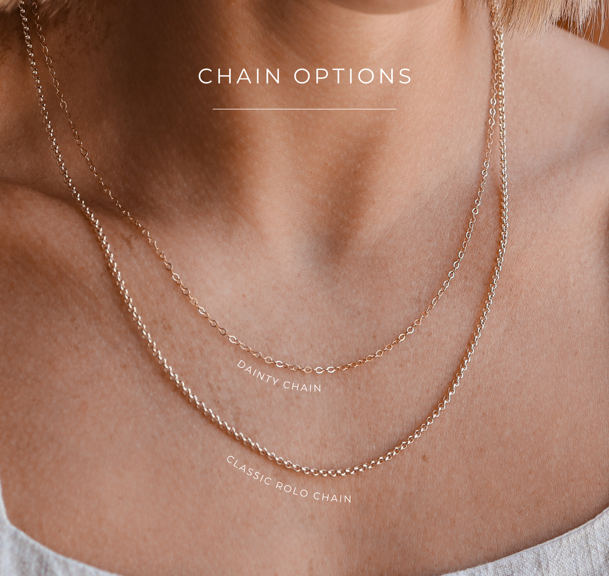 Necklace chain options shown on the neck – KBN Jewellery