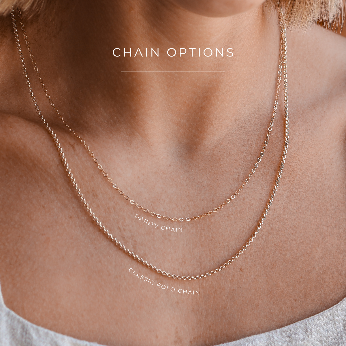 Necklace chain options shown on the neck – KBN Jewellery