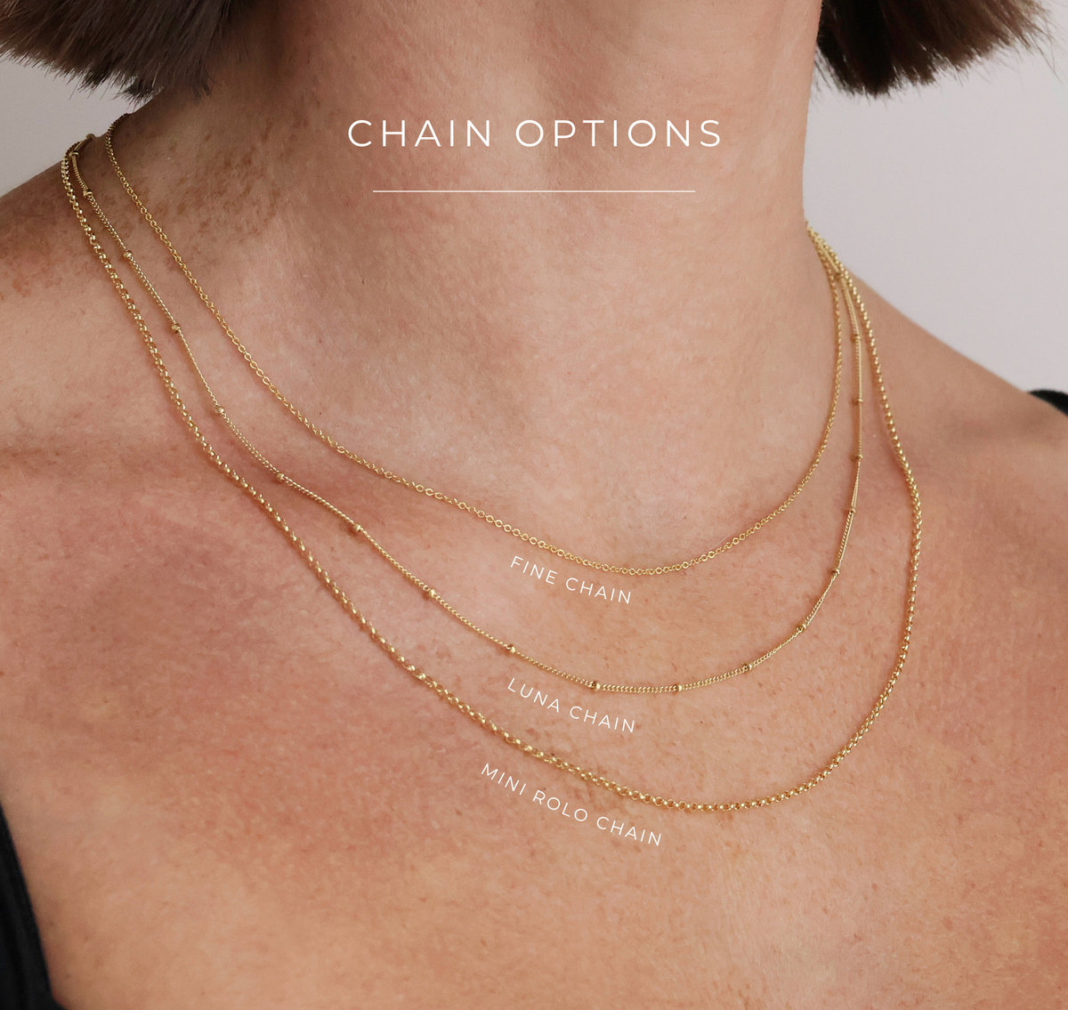 Hanging pendant chain options shown on the neck – KBN Jewellery
