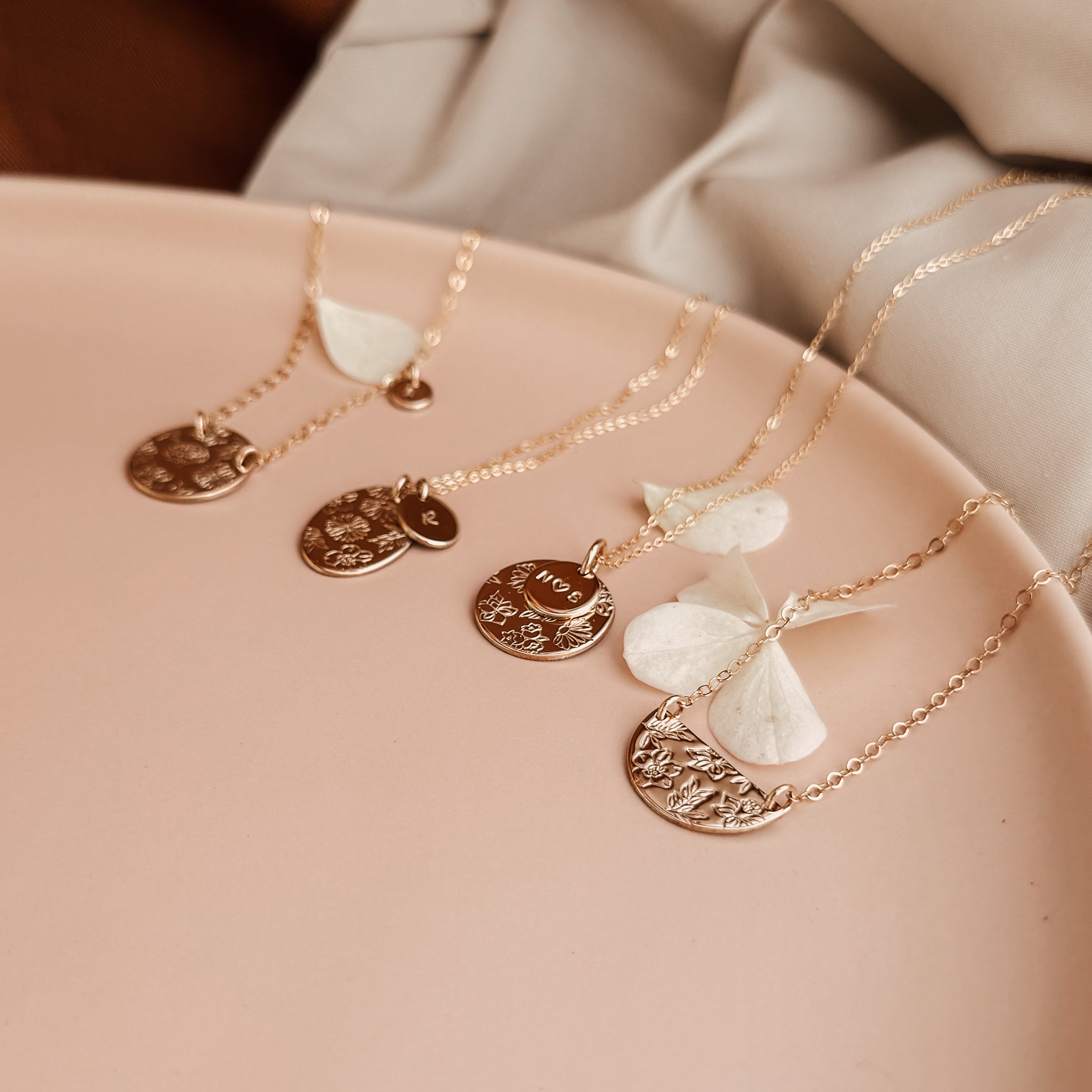 Personalised jewellery - KBN Jewellery - handmade jewellery – Personalised Jewellery gifts – Dainty jewellery- Dainty necklace – flower stamp necklace – birth month flower jewellery – flower necklace – stacked necklace – initial necklace