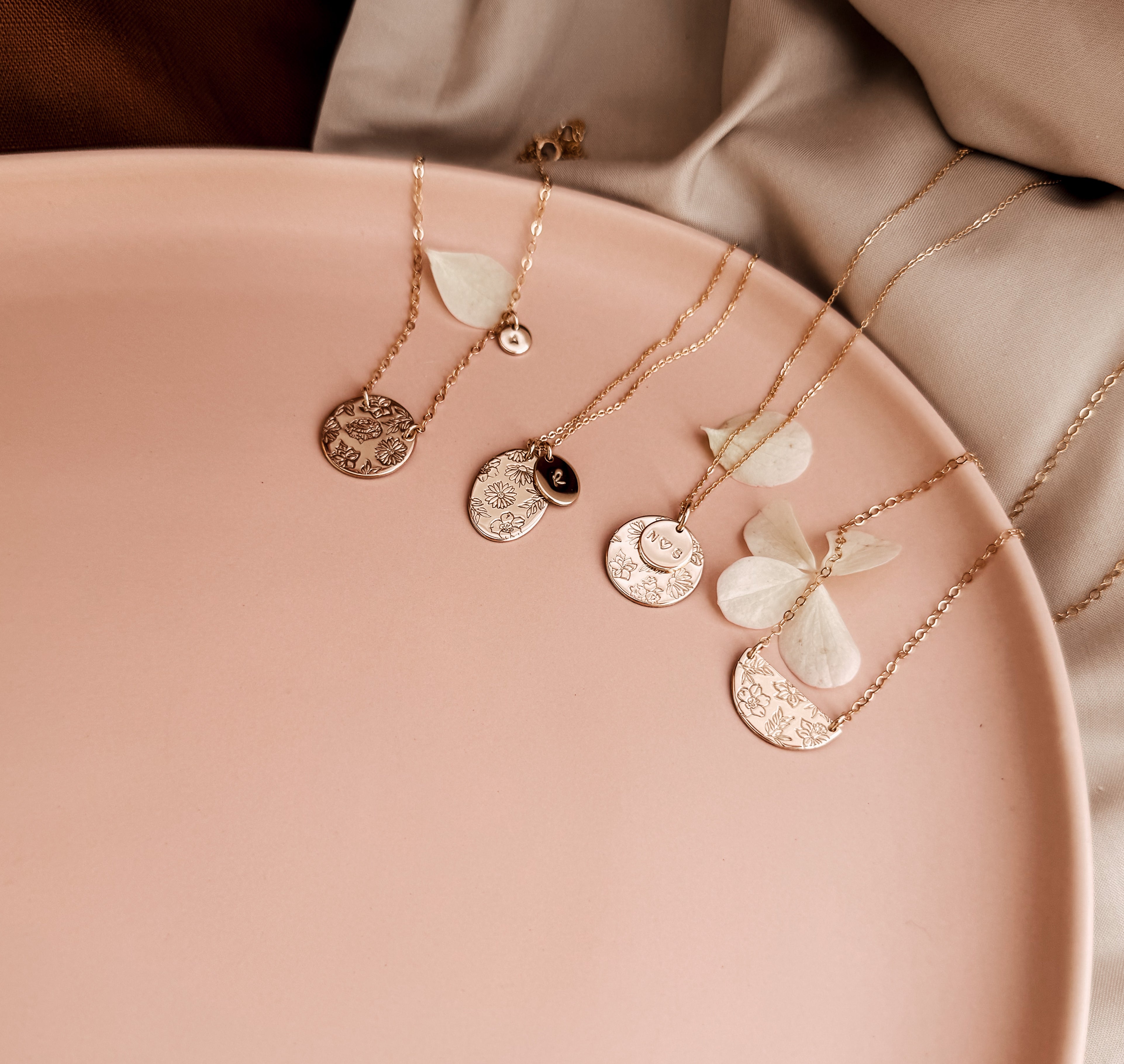 Personalised jewellery - KBN Jewellery - handmade jewellery – Personalised Jewellery gifts – Dainty jewellery- Dainty necklace – flower stamp necklace – birth month flower jewellery – flower necklace – stacked necklace – initial necklace