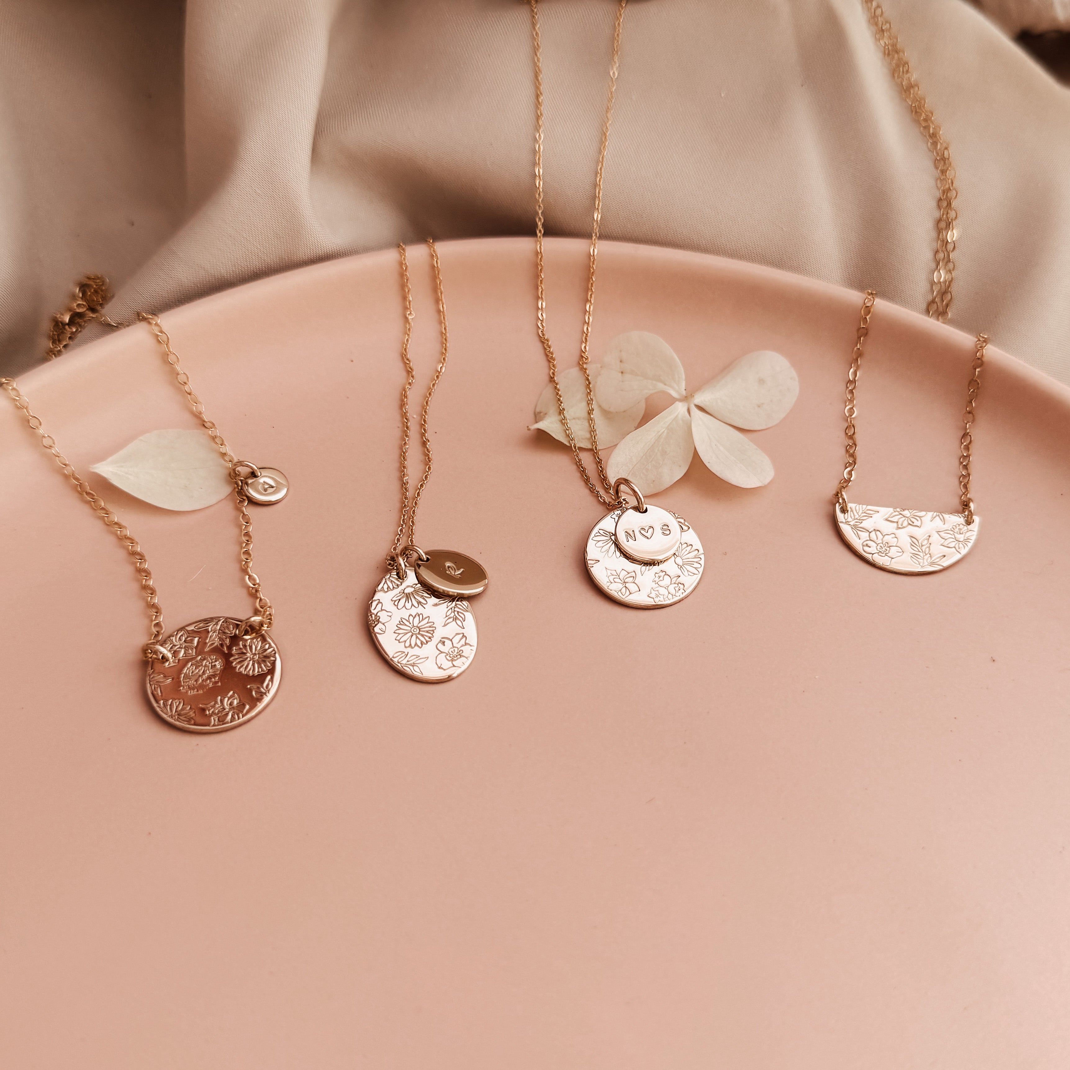 Personalised jewellery - KBN Jewellery - handmade jewellery – Personalised Jewellery gifts – Dainty jewellery- Dainty necklace – flower stamped necklace – family flowers – kids birth flowers – birth flower necklace – personalised flower stamped necklace - floral display necklace - spring necklace - birth flower garden necklace - handmade jewellery