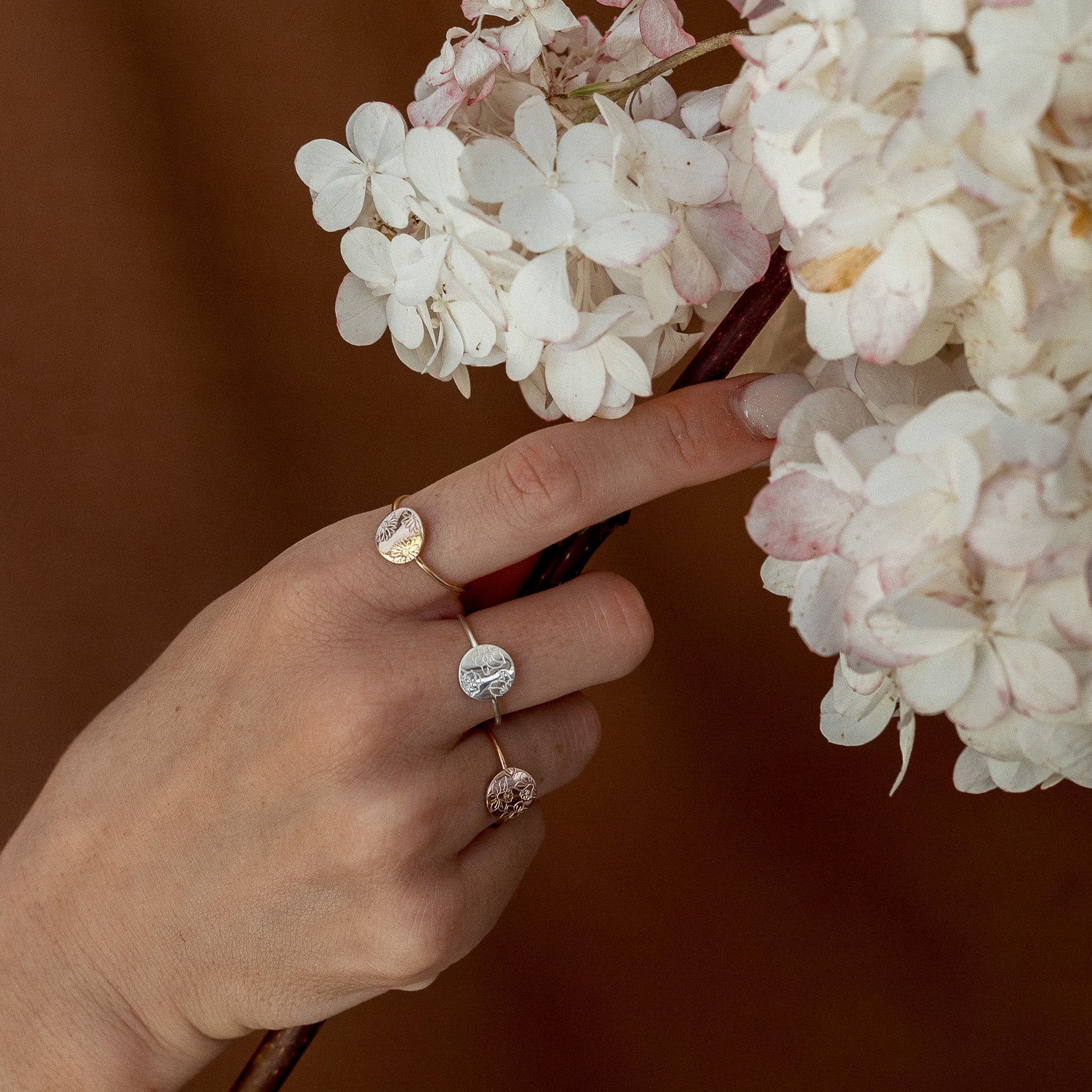 Personalised jewellery - KBN Jewellery - handmade jewellery – Personalised Jewellery gifts – Dainty jewellery- Dainty ring – flower stamped ring – family flowers – kids birth flowers – birth flower ring – personalised flower stamped ring – dainty ring – pendant ring – personalised ring