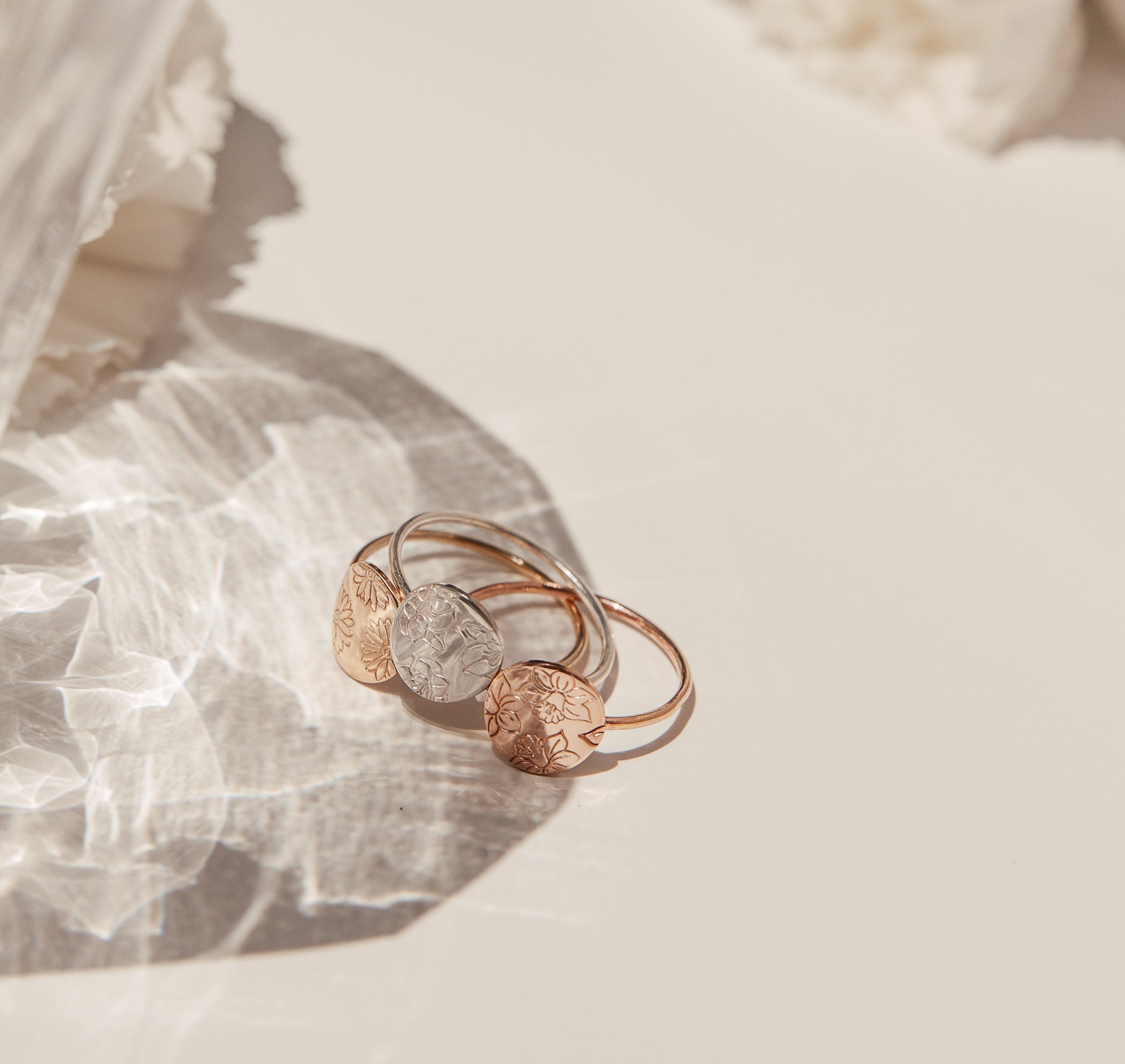 Personalised jewellery - KBN Jewellery - handmade jewellery – Personalised Jewellery gifts – Dainty jewellery- Dainty ring – flower stamped ring – family flowers – kids birth flowers – birth flower ring – personalised flower stamped ring – dainty ring – pendant ring – personalised ring