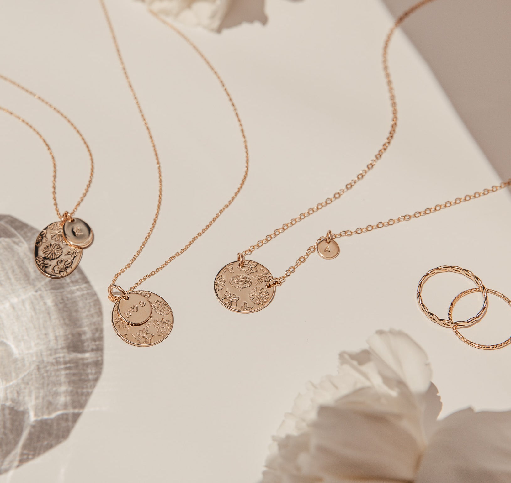 Personalised jewellery - KBN Jewellery - handmade jewellery – Personalised Jewellery gifts – Dainty jewellery- Dainty necklace – flower stamped necklace – family flowers – kids birth flowers – birth flower necklace – personalised flower stamped necklace – initial necklace - layering necklace - australia made