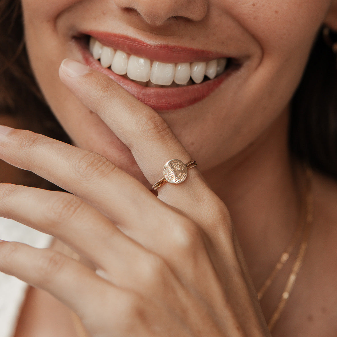 Personalised jewellery - KBN Jewellery - handmade jewellery – Personalised Jewellery gifts – Dainty jewellery- Dainty ring – flower stamped ring – family flowers – kids birth flowers – birth flower ring – personalised flower stamped ring – dainty ring – pendant ring – personalised ring