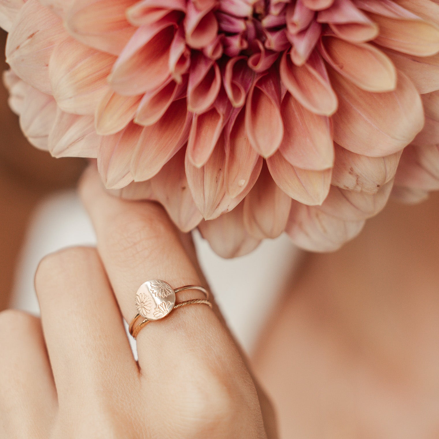 Personalised jewellery - KBN Jewellery - handmade jewellery – Personalised Jewellery gifts – Dainty jewellery- Dainty ring – flower stamped ring – family flowers – kids birth flowers – birth flower ring – personalised flower stamped ring – dainty ring – pendant ring – personalised ring