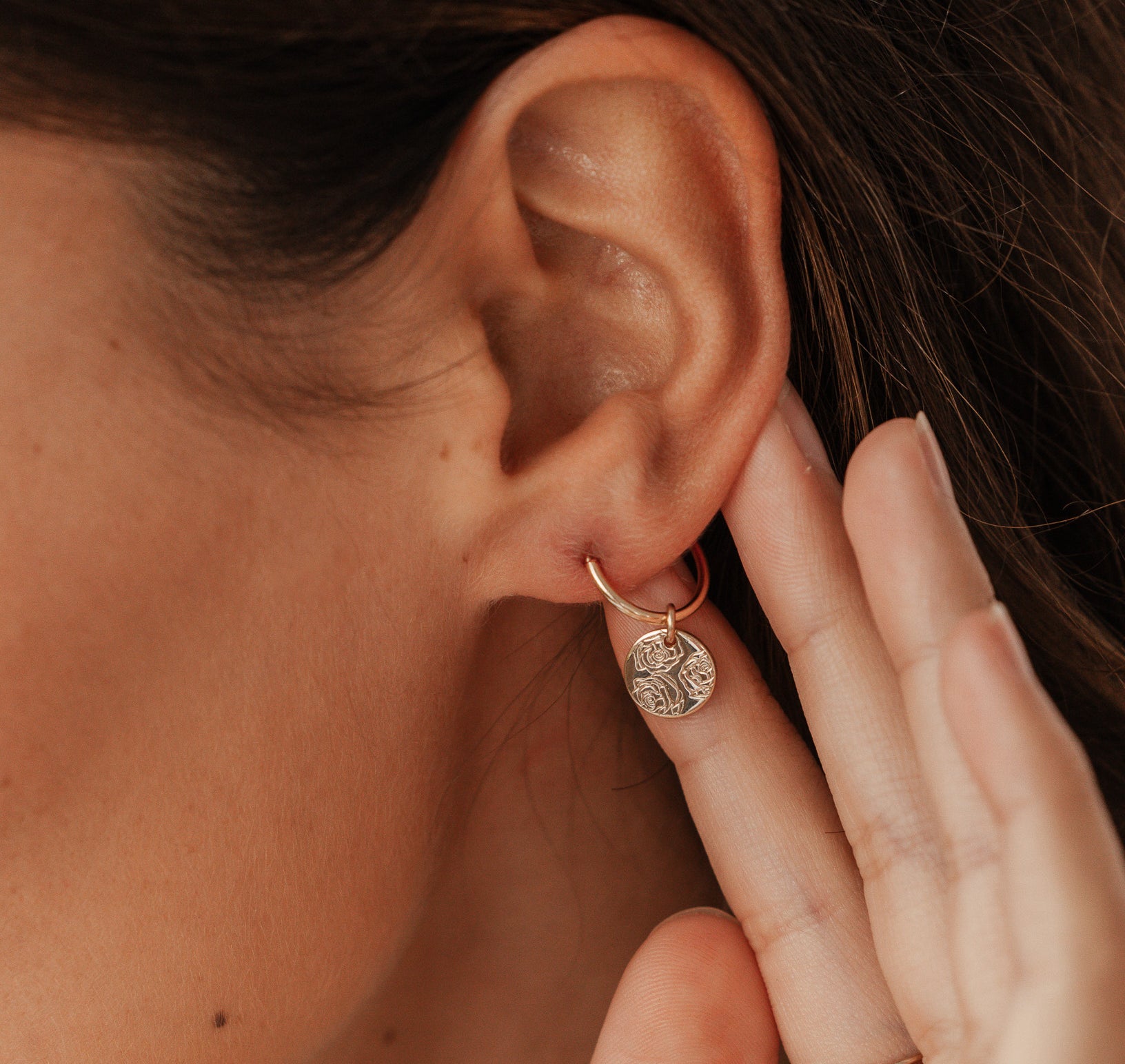 Personalised jewellery - KBN Jewellery - handmade jewellery – Personalised Jewellery gifts – personalised earrings – symbol earrings – simple hoops – kid friendly earrings – personalised hoop earrings – flower earrings – birth flower jewellery – dainty earrings