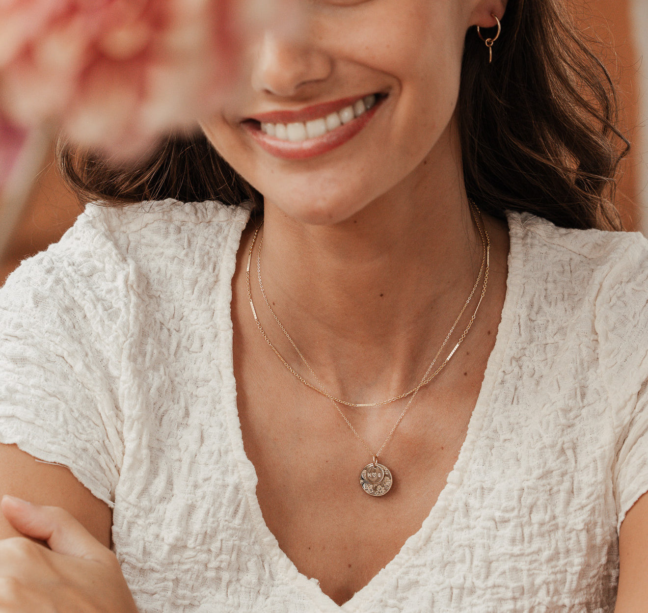 Personalised jewellery - KBN Jewellery - handmade jewellery – Personalised Jewellery gifts – Dainty jewellery- Dainty necklace – flower stamp necklace – birth month flower jewellery – flower necklace – stacked necklace – initial necklace