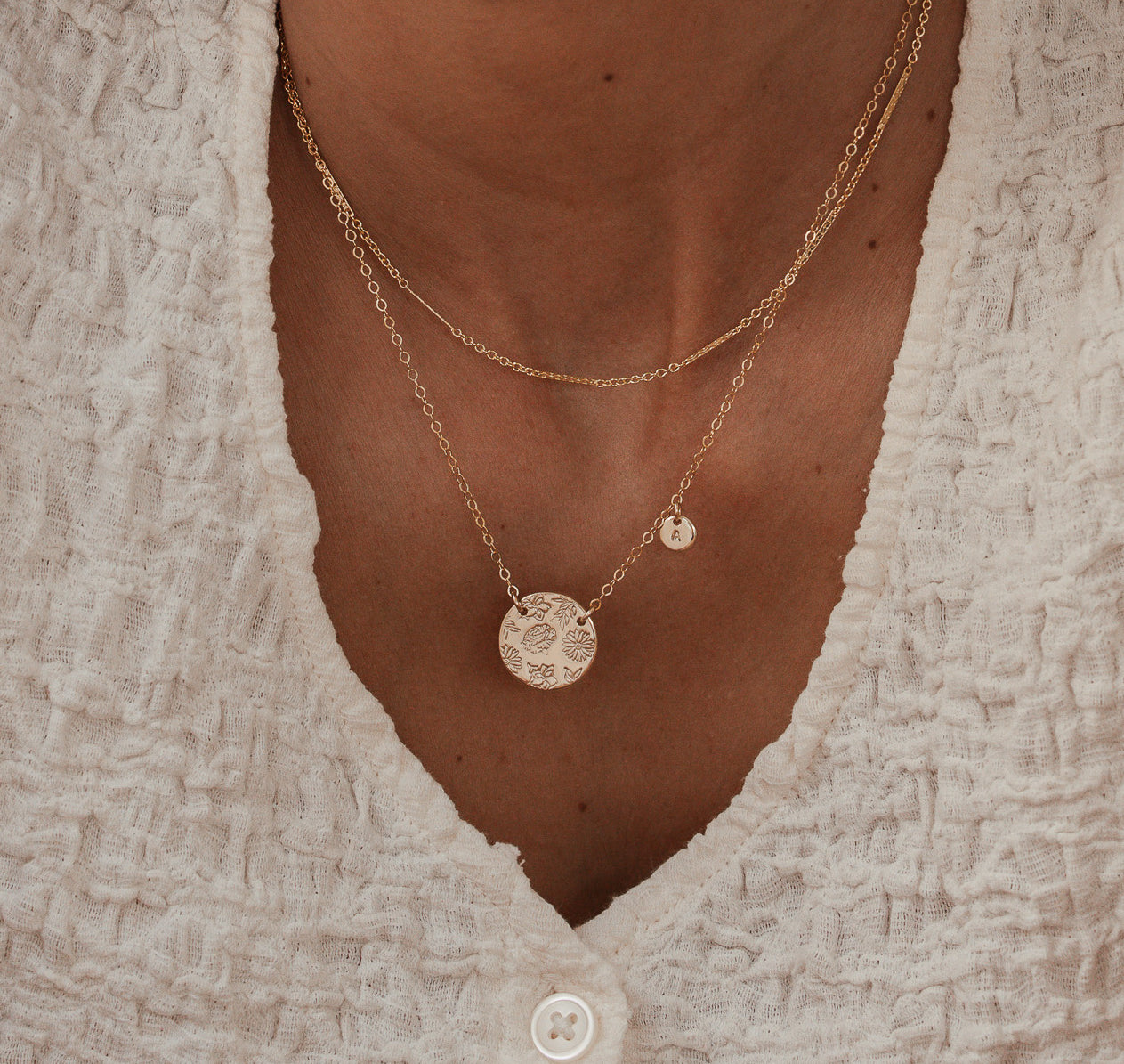 Personalised jewellery - KBN Jewellery - handmade jewellery – Personalised Jewellery gifts – Dainty jewellery- Dainty necklace – flower stamped necklace – family flowers – kids birth flowers – birth flower necklace – personalised flower stamped necklace – initial necklace - layering necklace - australia made