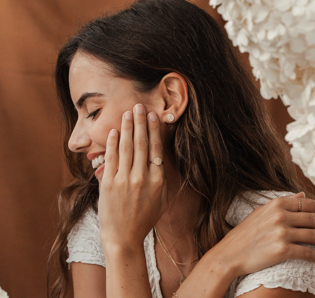 Personalised jewellery - KBN Jewellery - handmade jewellery – Personalised Jewellery gifts – Dainty jewellery- Dainty earrings – personalised stud earrings – flower stamped earrings – family flowers – kids birth flowers – birth flower necklace – personalised flower stamped earrings – handmade earring studs – Australian made