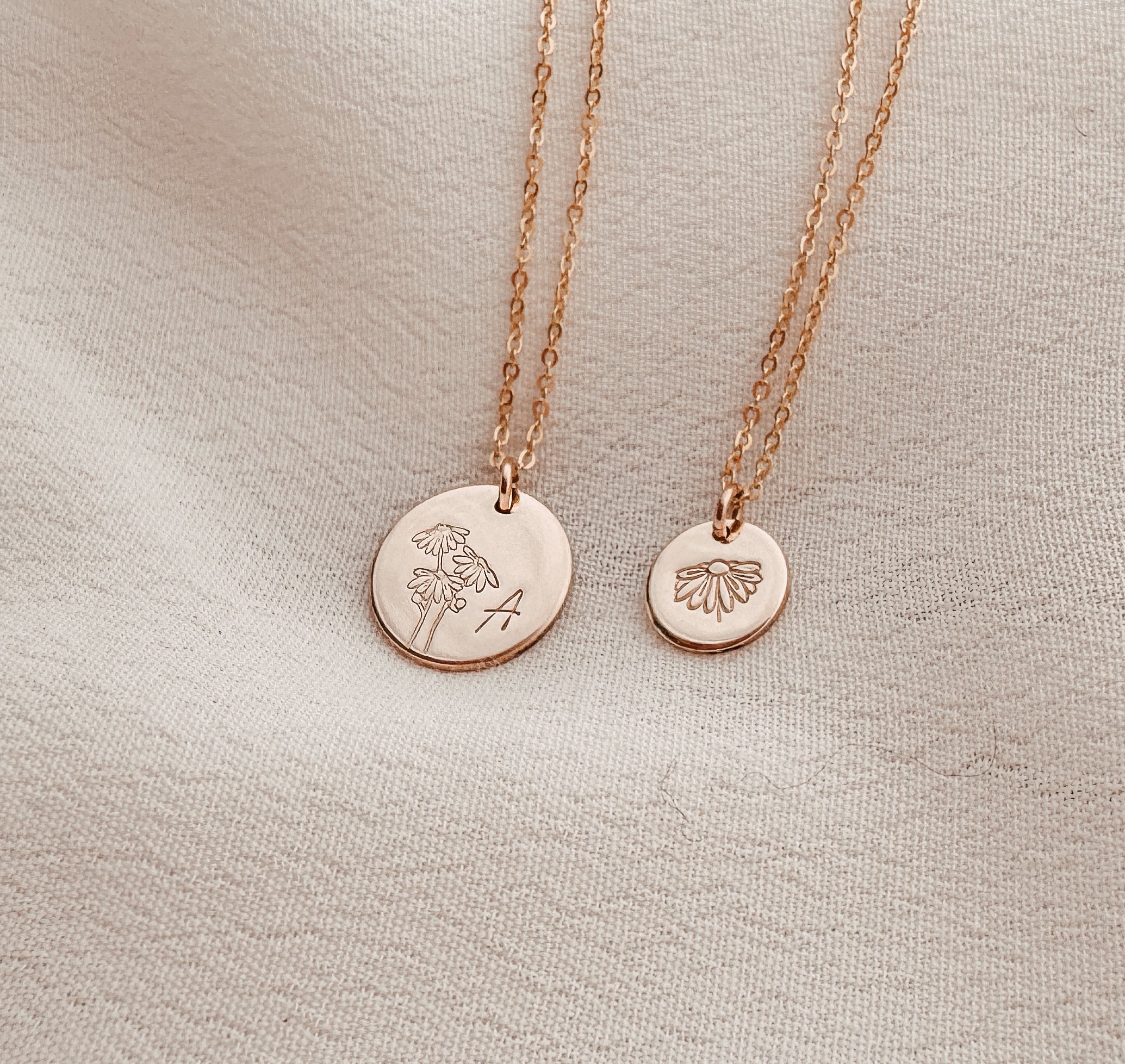 Personalised jewellery - KBN Jewellery - handmade jewellery – custom jewellery gifts – dainty necklace – medium pendant necklace – Daisy Birth flower necklace – birthday necklace – April birthday gift – dainty jewellery – birth flower and initial necklace – everyday jewellery – Daisy flower necklace – Daisy necklace – Purity flower necklace