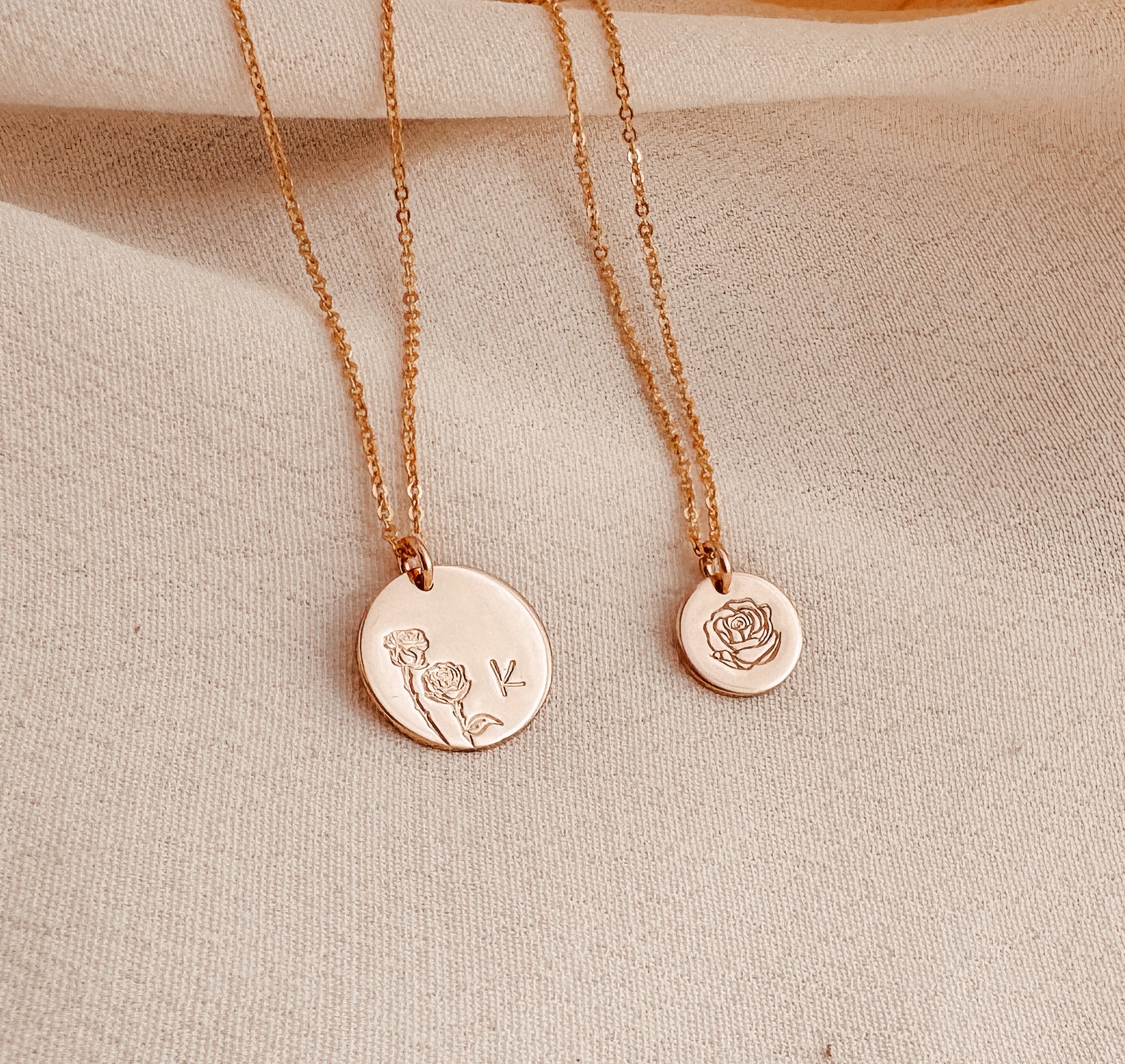 Personalised jewellery - KBN Jewellery - handmade jewellery – custom jewellery gifts – dainty necklace – medium pendant necklace – June Birth flower necklace – birthday necklace – June birthday gift – dainty jewellery – birth flower and initial necklace – everyday jewellery – Rose flower necklace – Rose necklace – love flower necklace