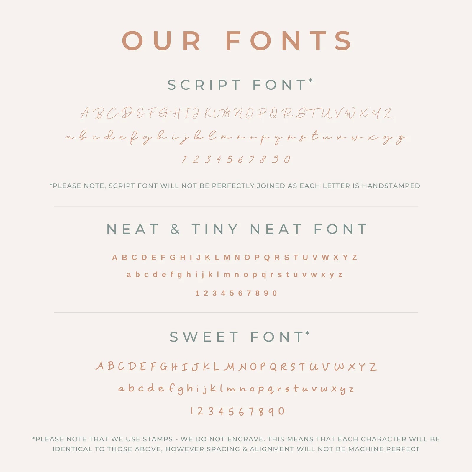 Personalised jewellery - KBN Jewellery - handmade jewellery – font selection – script font – tiny font – tiny neat font necklace – sweet font necklace