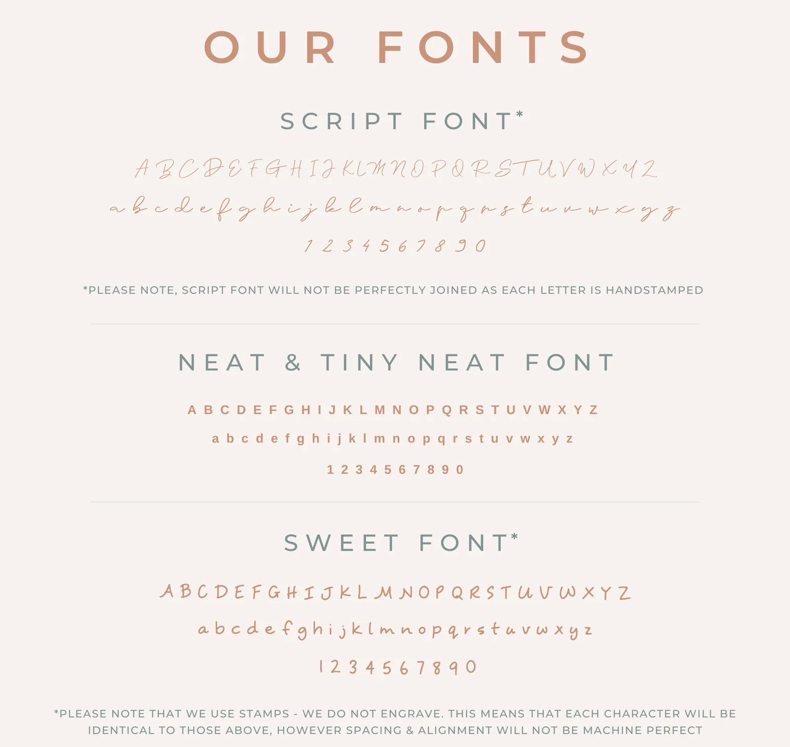 Personalised jewellery - KBN Jewellery - handmade jewellery – font selection – script font – tiny font – tiny neat font necklace – sweet font necklace