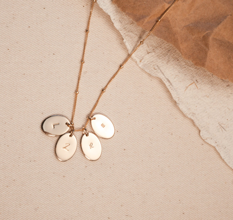 Personalised jewellery - KBN Jewellery - handmade jewellery – Personalised Jewellery gifts – Dainty jewellery- Dainty necklace - initial necklace – symbol necklace – bead chain – small oval pendant – children initial – oval pendant necklace – dainty chain necklace