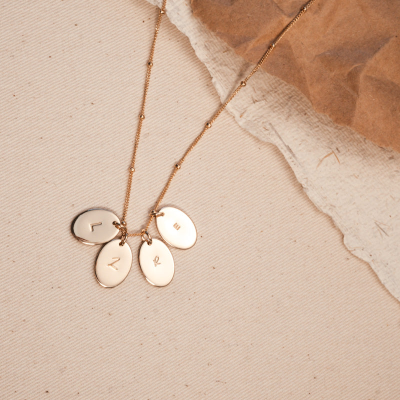 Personalised jewellery - KBN Jewellery - handmade jewellery – Personalised Jewellery gifts – Dainty jewellery- Dainty necklace - initial necklace – symbol necklace – bead chain – small oval pendant – children initial – oval pendant necklace – dainty chain necklace