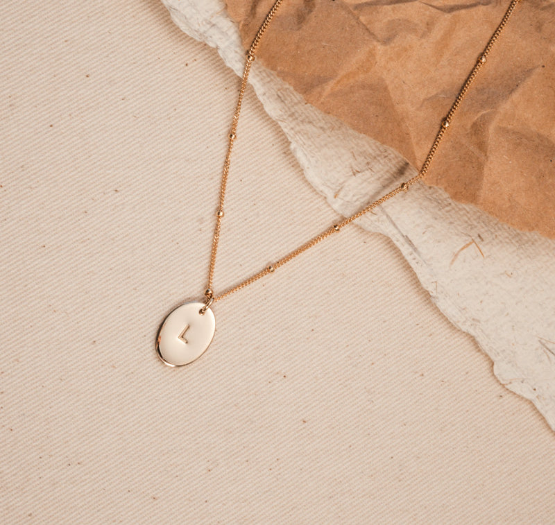 Personalised jewellery - KBN Jewellery - handmade jewellery – Personalised Jewellery gifts – Dainty jewellery- Dainty necklace - initial necklace – symbol necklace – bead chain – small oval pendant – children initial – oval pendant necklace – dainty chain necklace