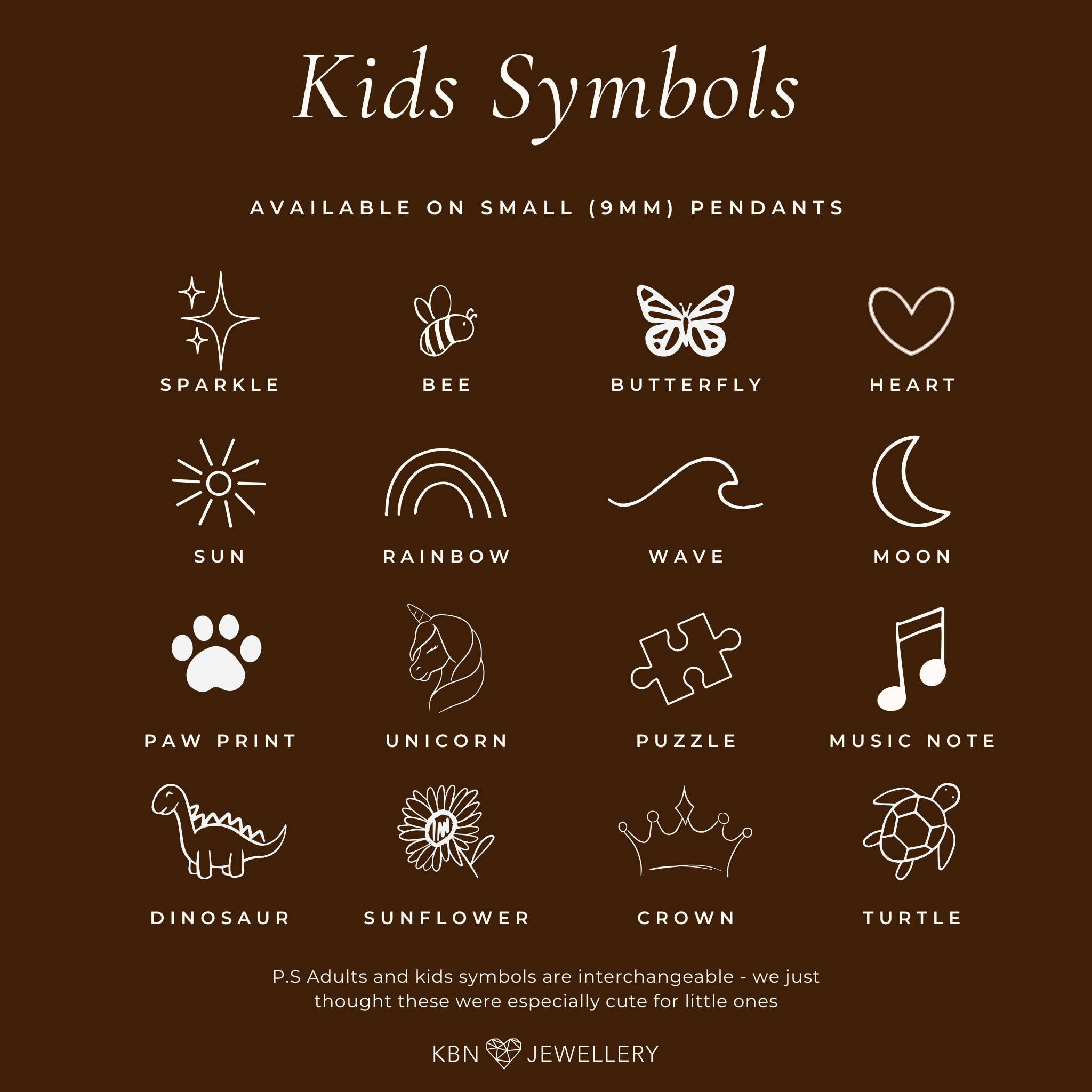 Personalised jewellery - KBN Jewellery - handmade jewellery – small symbols – flower bracelet – wing bracelet – heart bracelet – sun bracelet – rainbow bracelet – star bracelet – paw print bracelet – dog bracelet – butterfly bracelet – wave bracelet – shell bracelet