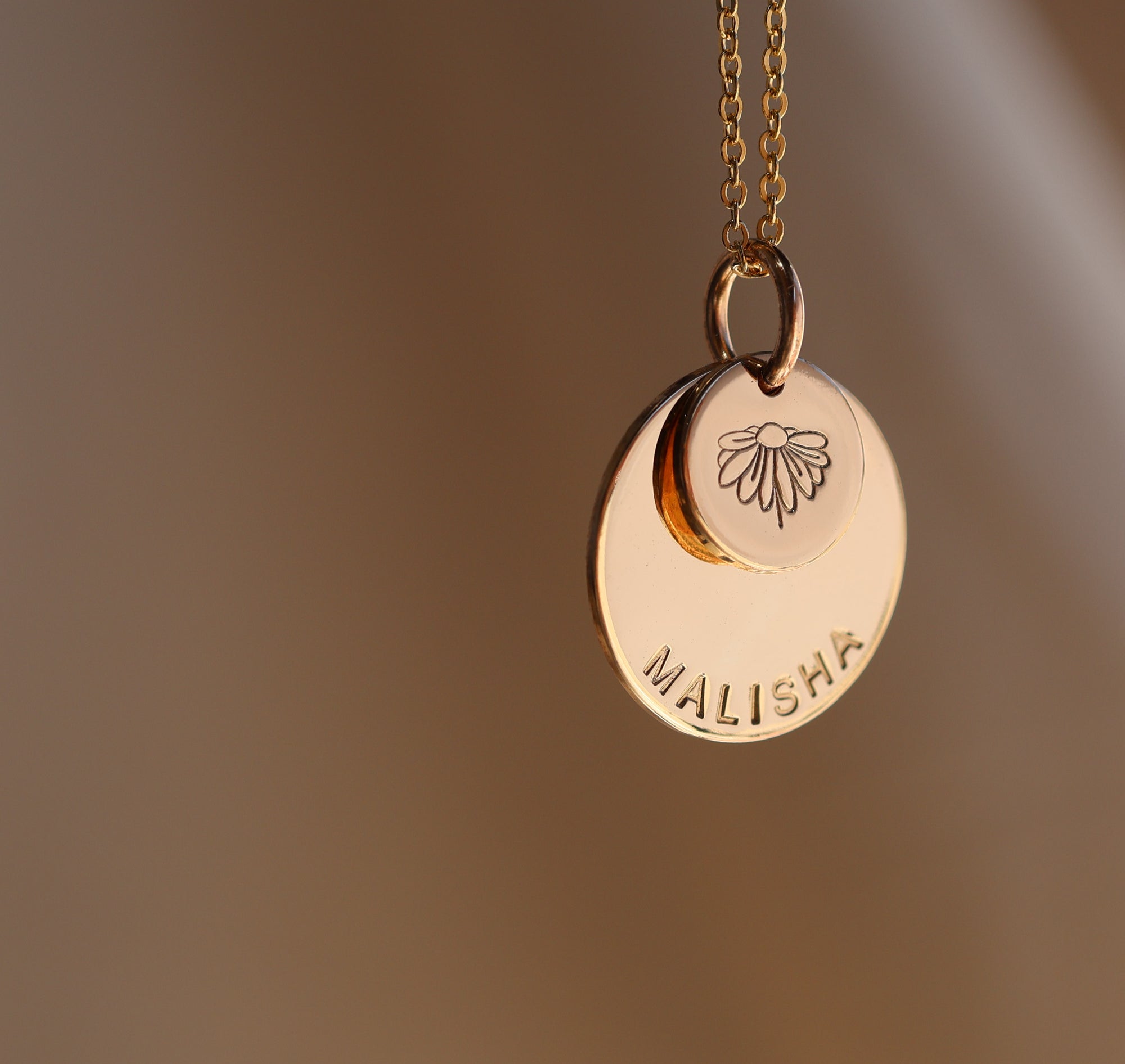 Personalised jewellery - KBN Jewellery - handmade jewellery – stacked pendant necklace – textured pendant – children’s name necklace – necklace for mum – birth flower symbol necklace – everyday necklace – Perfect birthday gift