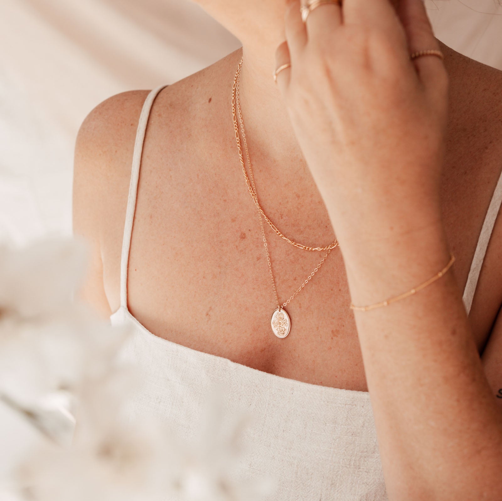 Personalised jewellery - KBN Jewellery - handmade jewellery – Personalised Jewellery gifts – Dainty jewellery- Dainty necklace – flower stamped necklace – family flowers – kids birth flowers – birth flower necklace – personalised flower stamped necklace