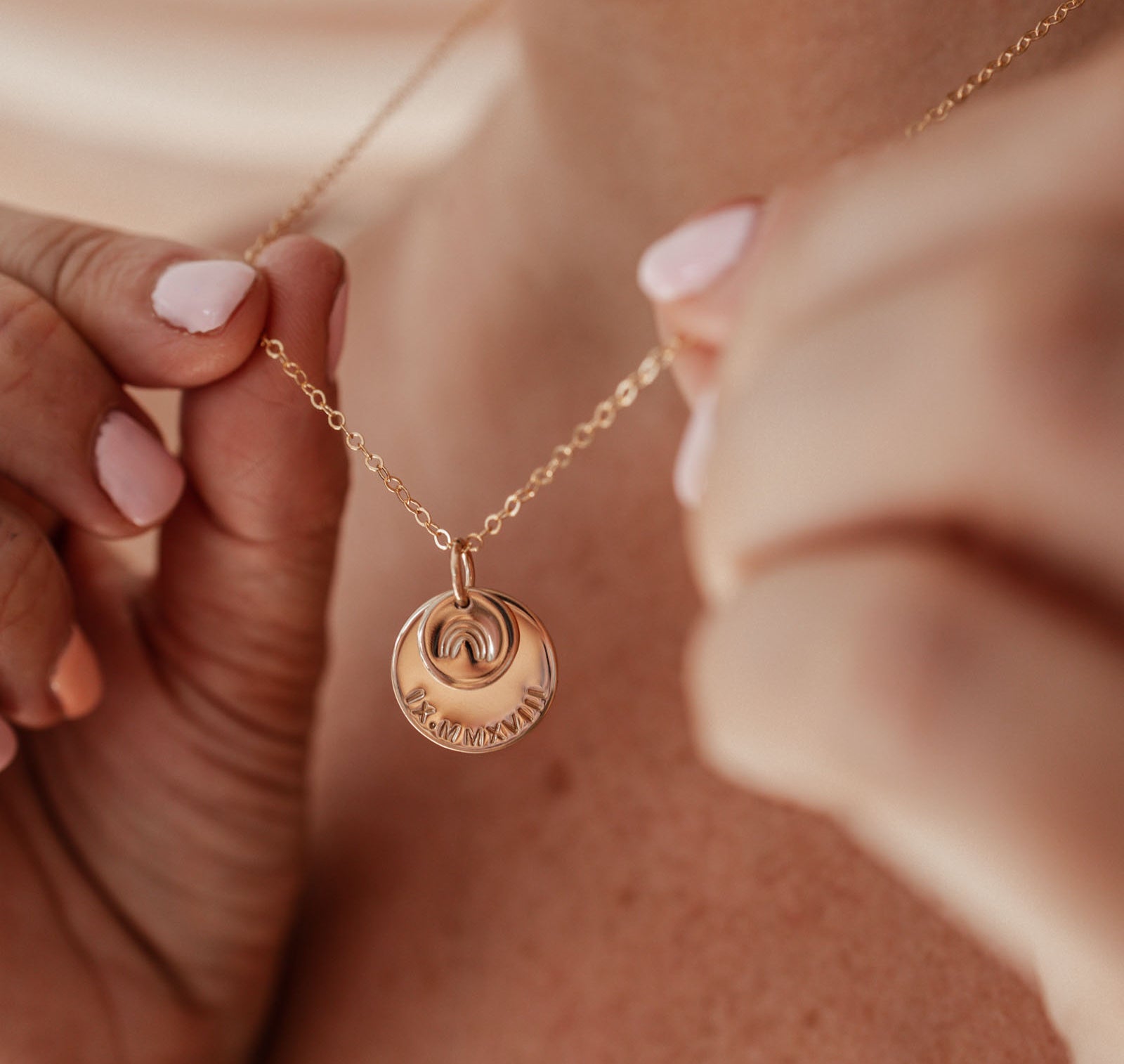 Personalised jewellery - KBN Jewellery - handmade jewellery – stacked pendant necklace – textured pendant – children’s name necklace – necklace for mum – birth flower symbol necklace – everyday necklace – perfect gift