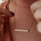 Personalised jewellery - KBN Jewellery - handmade jewellery – Personalised Jewellery gifts – Dainty jewellery- bar necklace – dainty bar necklace – personalised date necklace – roman numerals necklace – name bar necklace – words of affirmation necklace – long bar necklace – layering necklace – layering necklace inspiration – wedding gift idea – wedding gift idea for bride  - long pendant necklace – small bar necklace