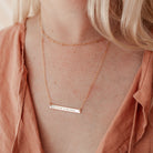 Personalised jewellery - KBN Jewellery - handmade jewellery – Personalised Jewellery gifts – Dainty jewellery- bar necklace – dainty bar necklace – personalised date necklace – roman numerals necklace – name bar necklace – words of affirmation necklace – long bar necklace – layering necklace – layering necklace inspiration – wedding gift idea – wedding gift idea for bride  - long pendant necklace – small bar necklace