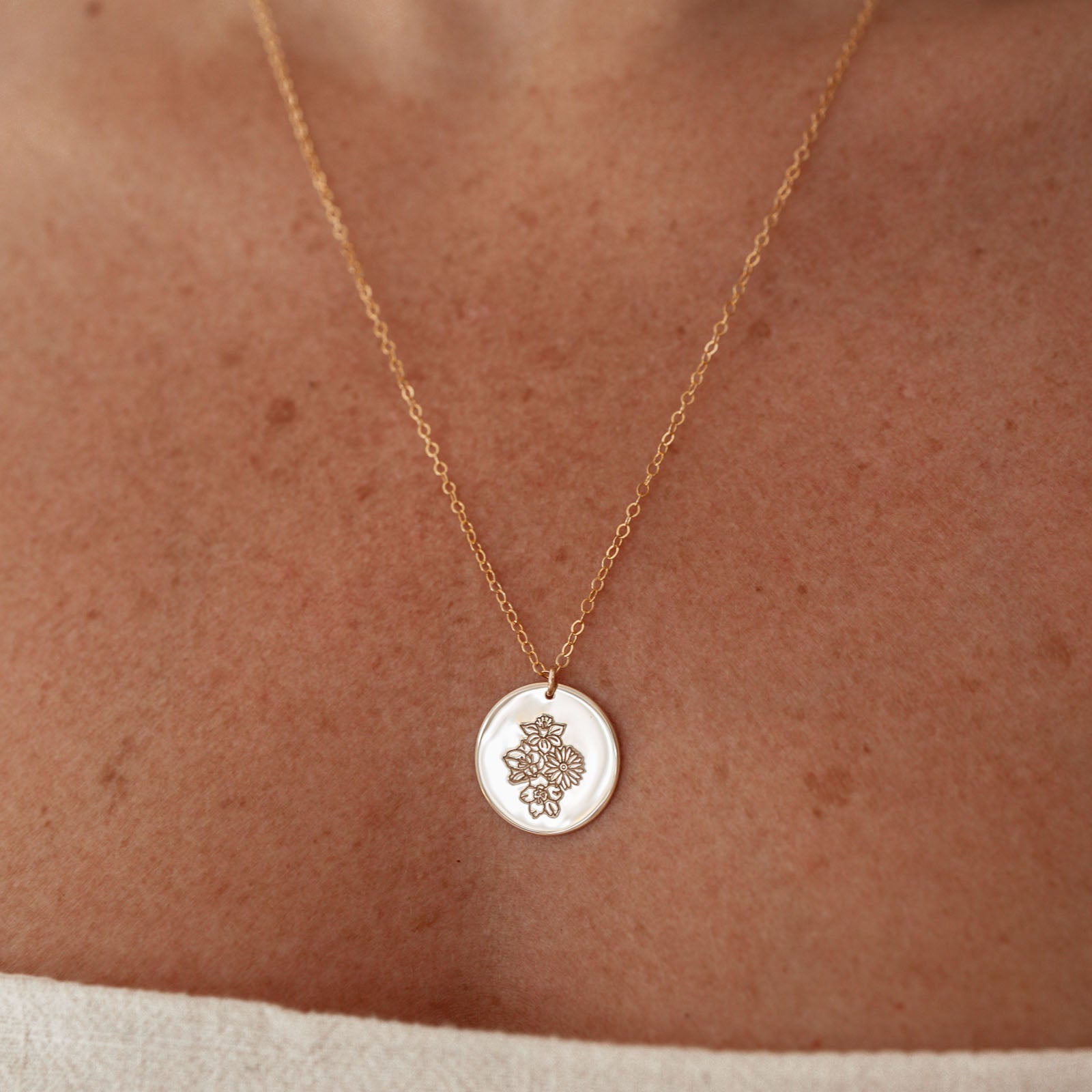 Personalised jewellery - KBN Jewellery - handmade jewellery – Personalised Jewellery gifts – Dainty jewellery- Dainty necklace – flower stamped necklace – family flowers – kids birth flowers – birth flower necklace – personalised flower stamped necklace – large pendant – birth month flowers – Australian made jewellery – small Australian business