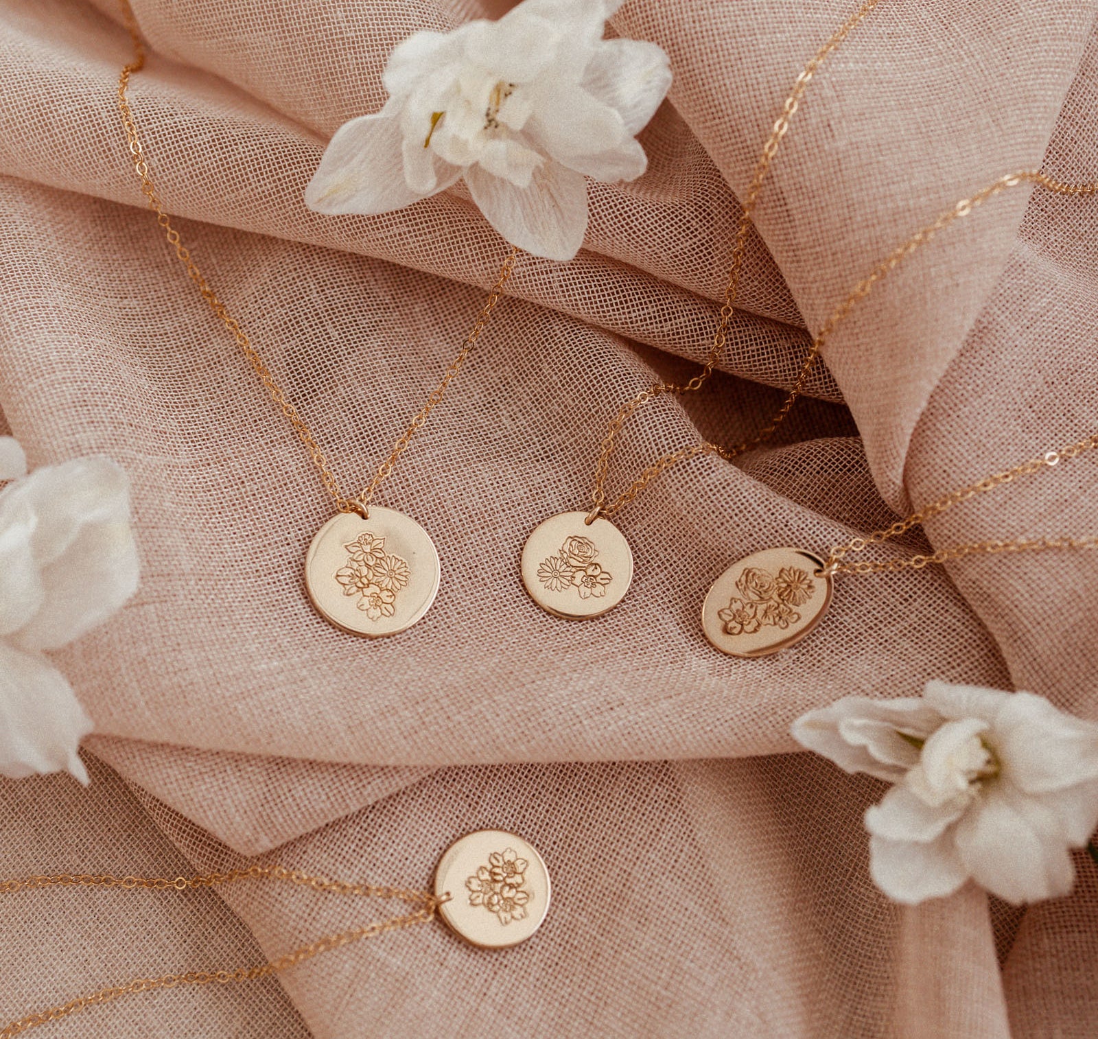 Personalised jewellery - KBN Jewellery - handmade jewellery – Personalised Jewellery gifts – Dainty jewellery- Dainty necklace – flower stamped necklace – family flowers – kids birth flowers – birth flower necklace – personalised flower stamped necklace