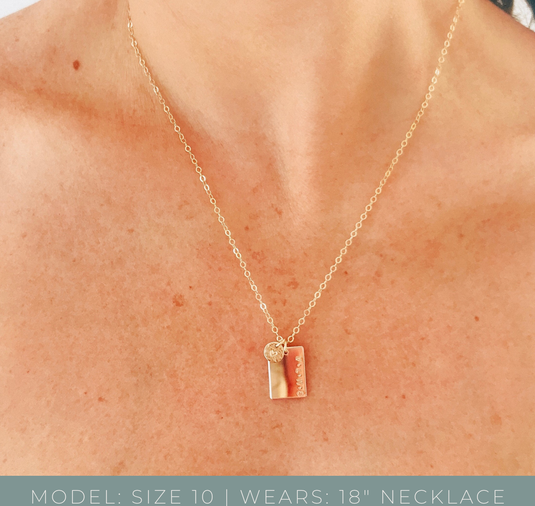 Personalised jewellery - KBN Jewellery - handmade jewellery – Personalised Jewellery gifts – Australian Made – rectangle pendant necklace – initial rectangle necklace – date necklace – rectangle and tiny pendant necklace