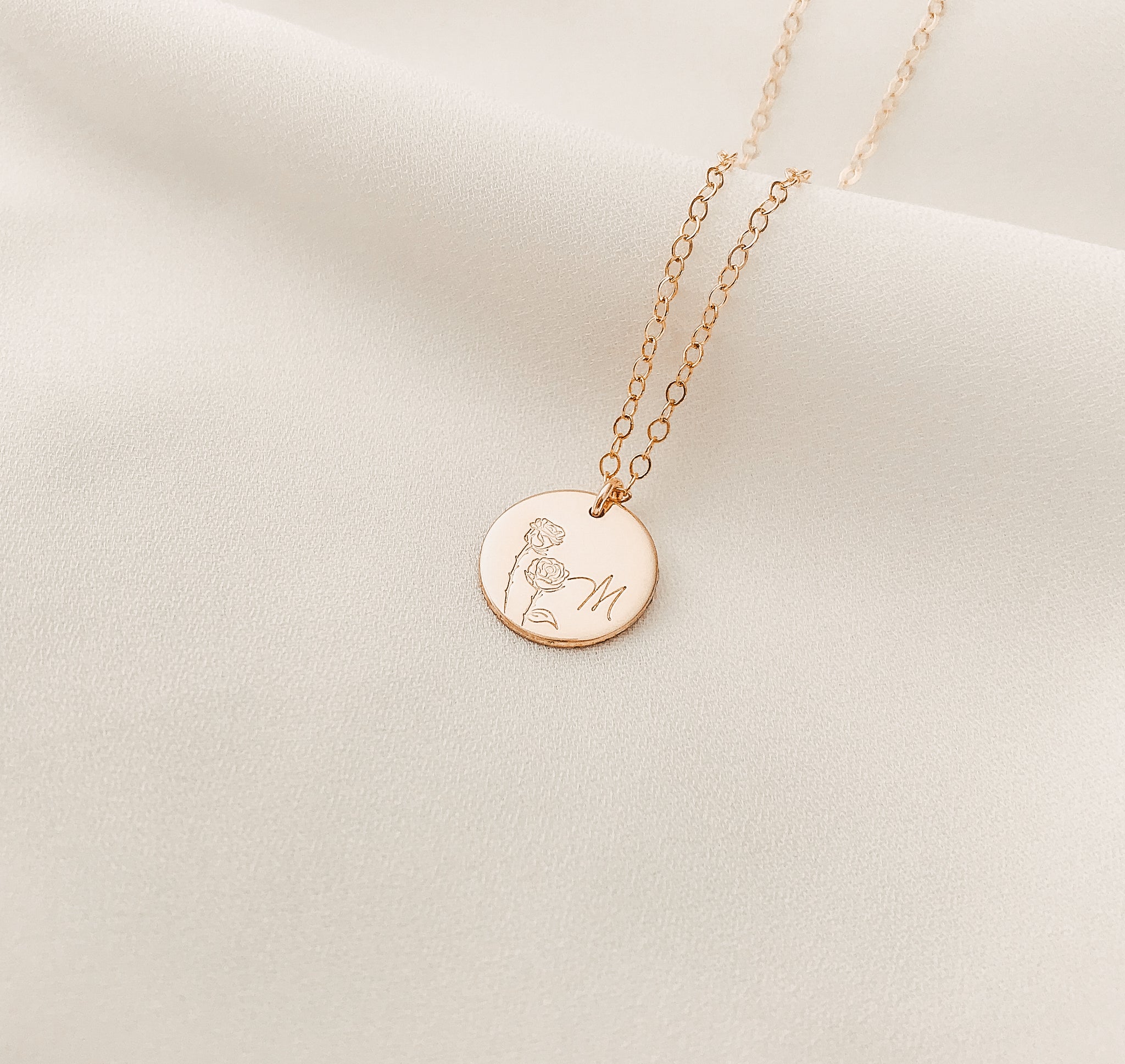 Personalised jewellery - KBN Jewellery - handmade jewellery – custom jewellery gifts – dainty necklace – medium pendant necklace – June Birth flower necklace – birthday necklace – June birthday gift – dainty jewellery – birth flower and initial necklace – everyday jewellery – Rose flower necklace – Rose necklace – love flower necklace