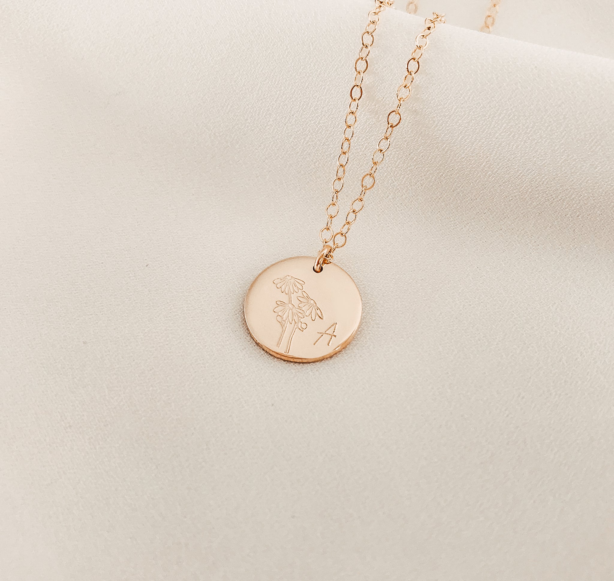 Personalised jewellery - KBN Jewellery - handmade jewellery – custom jewellery gifts – dainty necklace – medium pendant necklace – Daisy Birth flower necklace – birthday necklace – April birthday gift – dainty jewellery – birth flower and initial necklace – everyday jewellery – Daisy flower necklace – Daisy necklace – Purity flower necklace