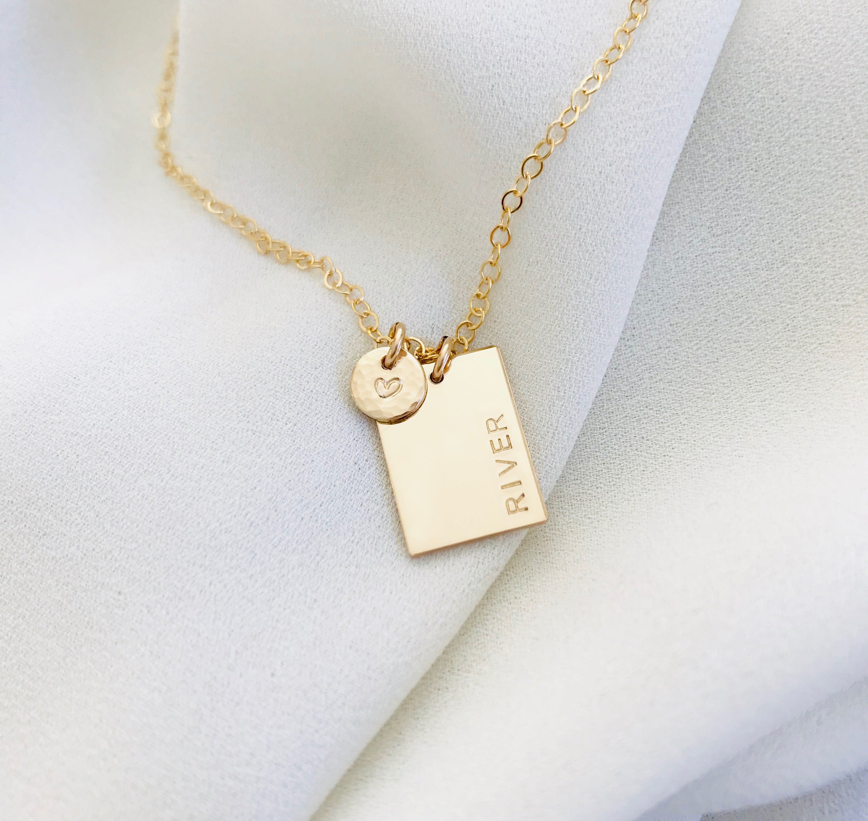 Personalised jewellery - KBN Jewellery - handmade jewellery – Personalised Jewellery gifts – Australian Made – rectangle pendant necklace – initial rectangle necklace – date necklace – rectangle and tiny pendant necklace