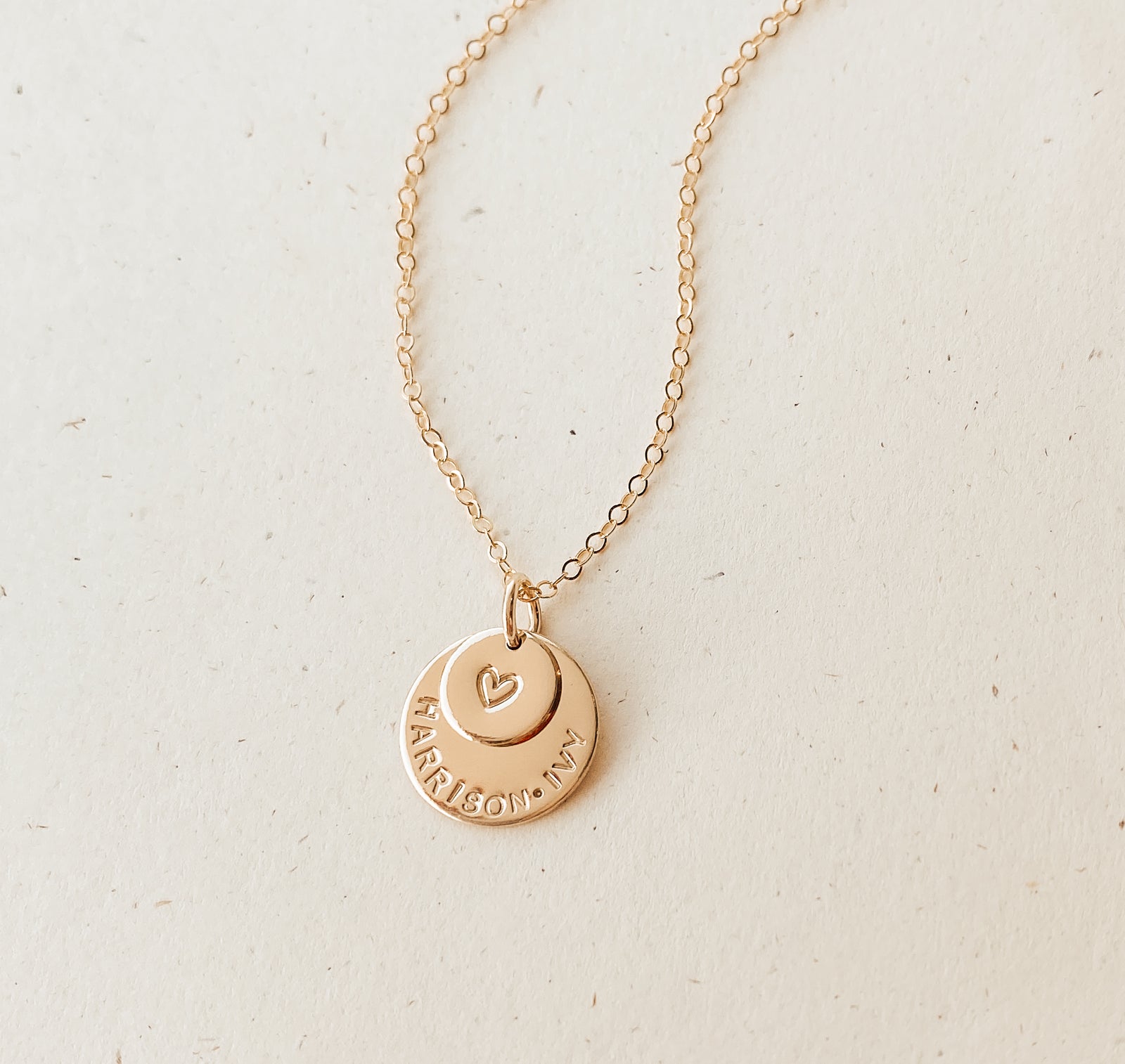 Personalised jewellery - KBN Jewellery - handmade jewellery – stacked pendant necklace – textured pendant – children’s name necklace – necklace for mum – birth flower symbol necklace – everyday necklace – perfect gift - Soren Necklace