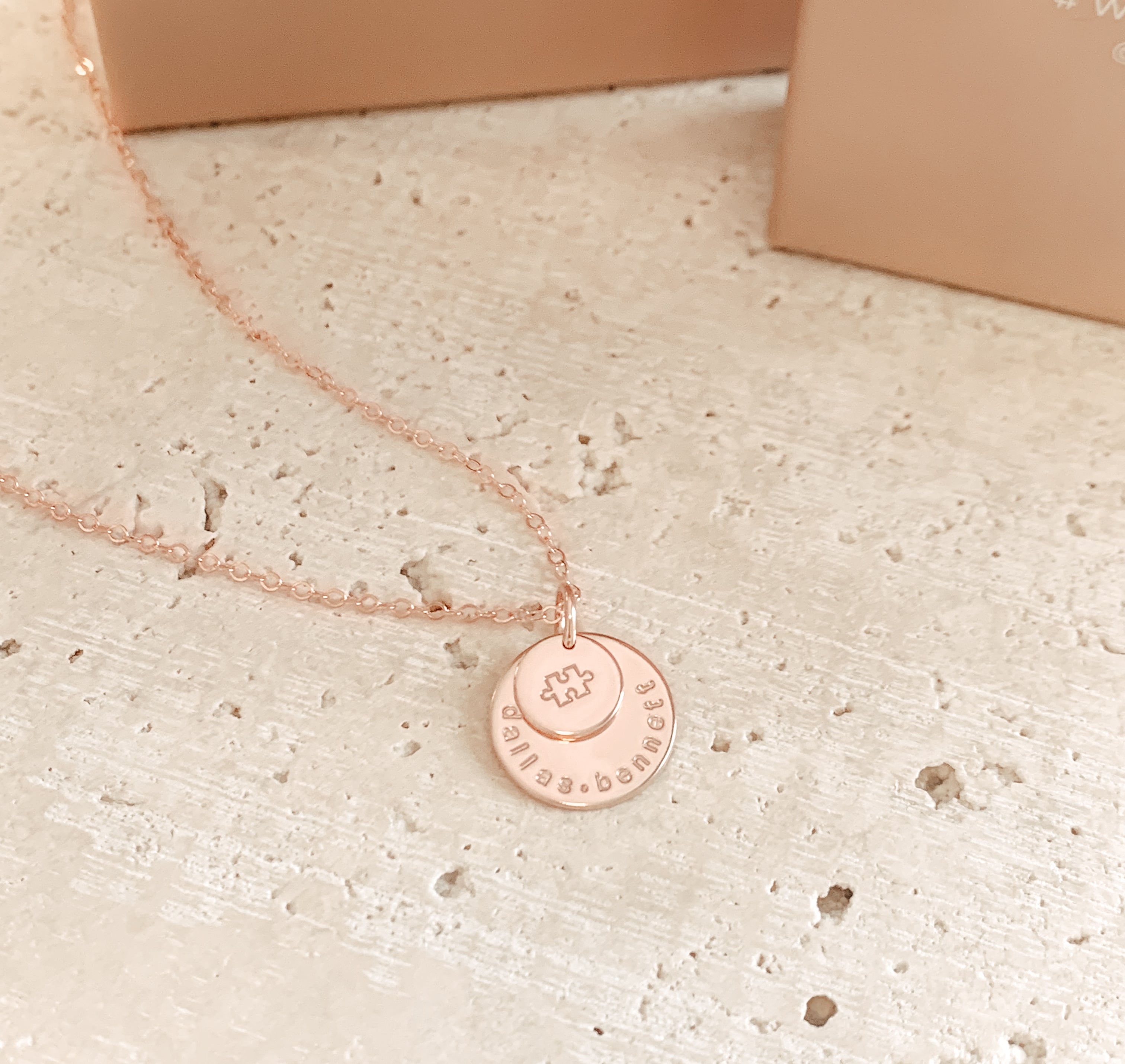 Personalised jewellery - KBN Jewellery - handmade jewellery – stacked pendant necklace – textured pendant – children’s name necklace – necklace for mum – birth flower symbol necklace – everyday necklace – Perfect birthday gift